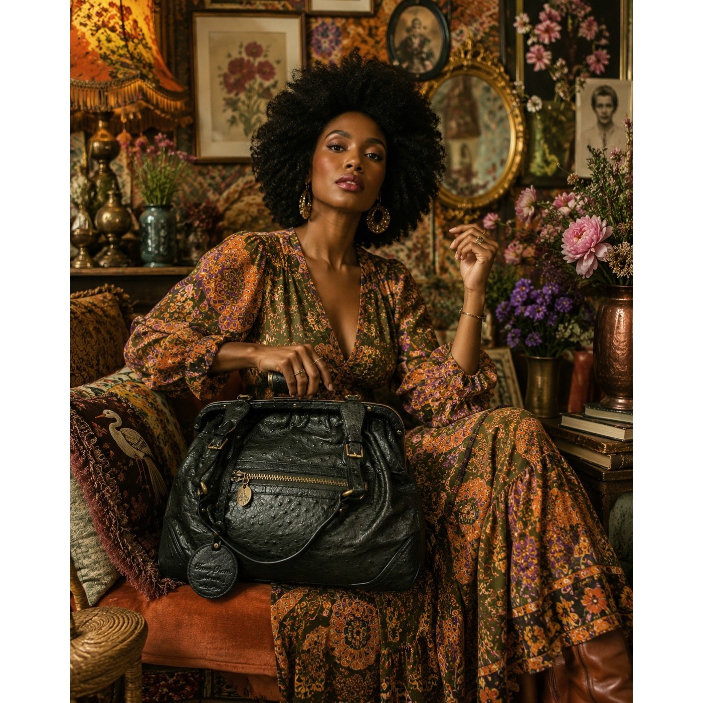 Tracy Reese New York Black Embossed Leather Doctor Bag Satchel Frame Handbag