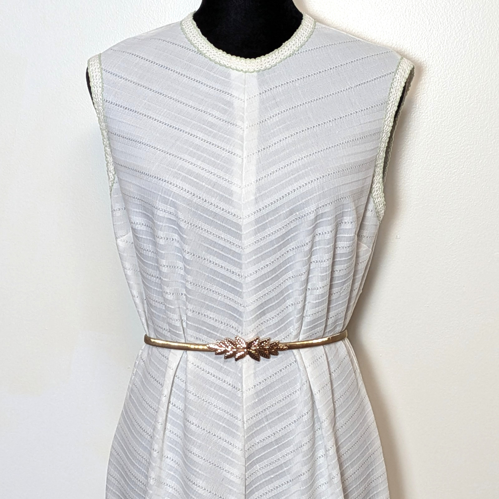 1960s White Chevron Knit Mod Sporty Sheath Tennis Tank Dress Vtg sz 18 Volup