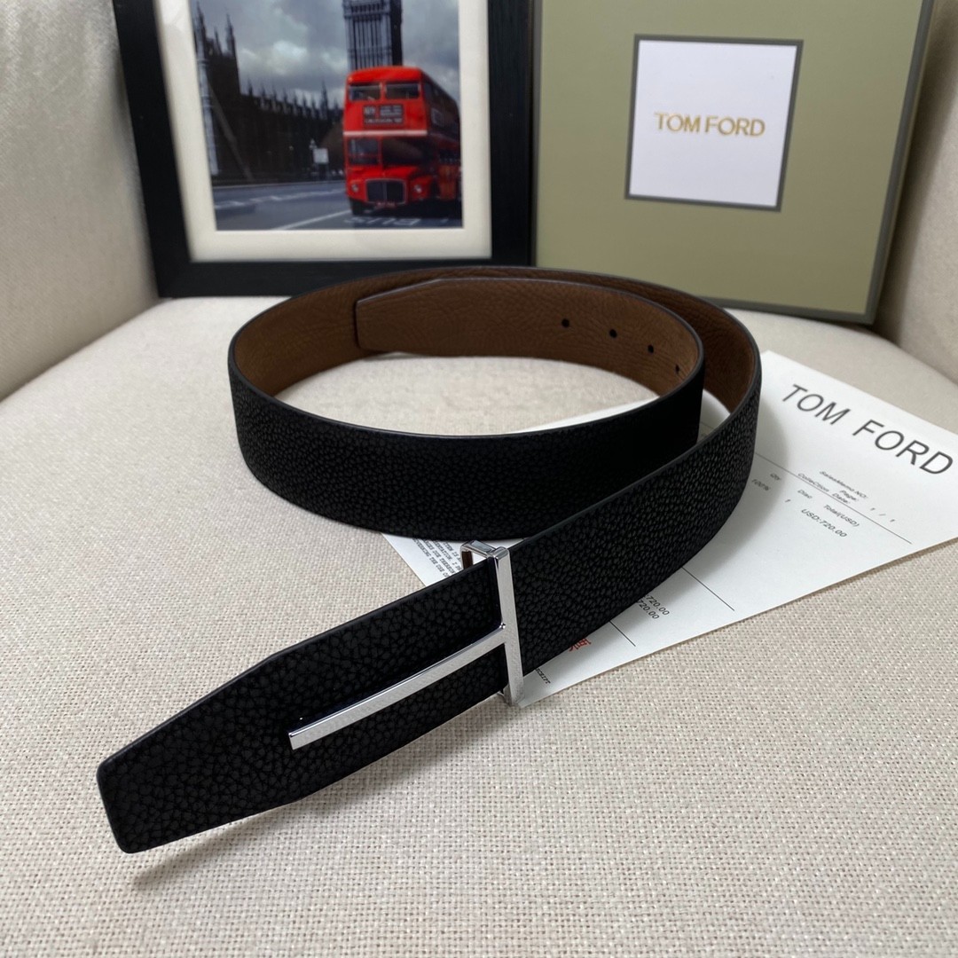 Authentic Tom Ford Reversible Leather T-Buckle Belt Luxury Designer Fashion