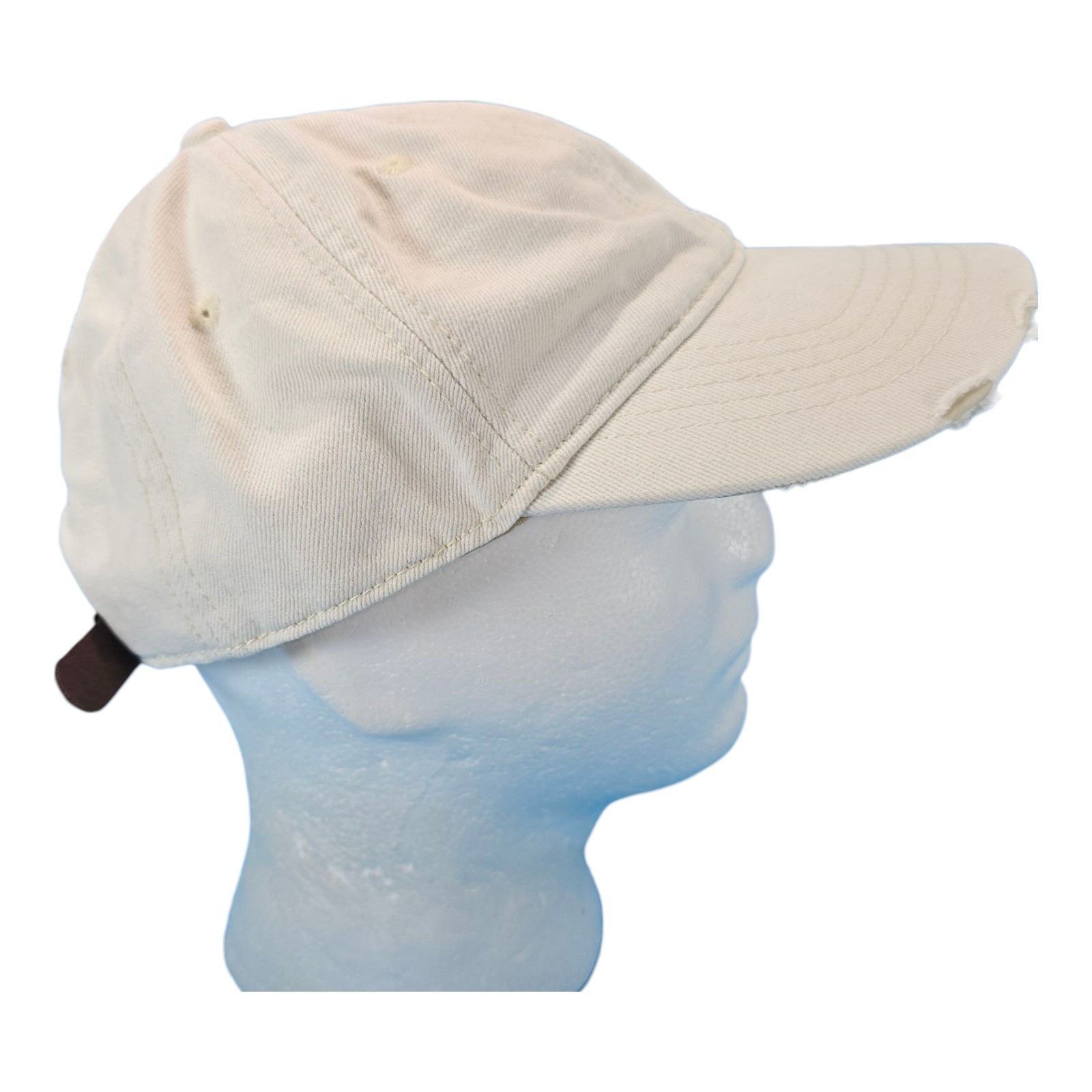 Washed Cotton Twill Baseball Cap Distressed Dad Hat White Adjustable