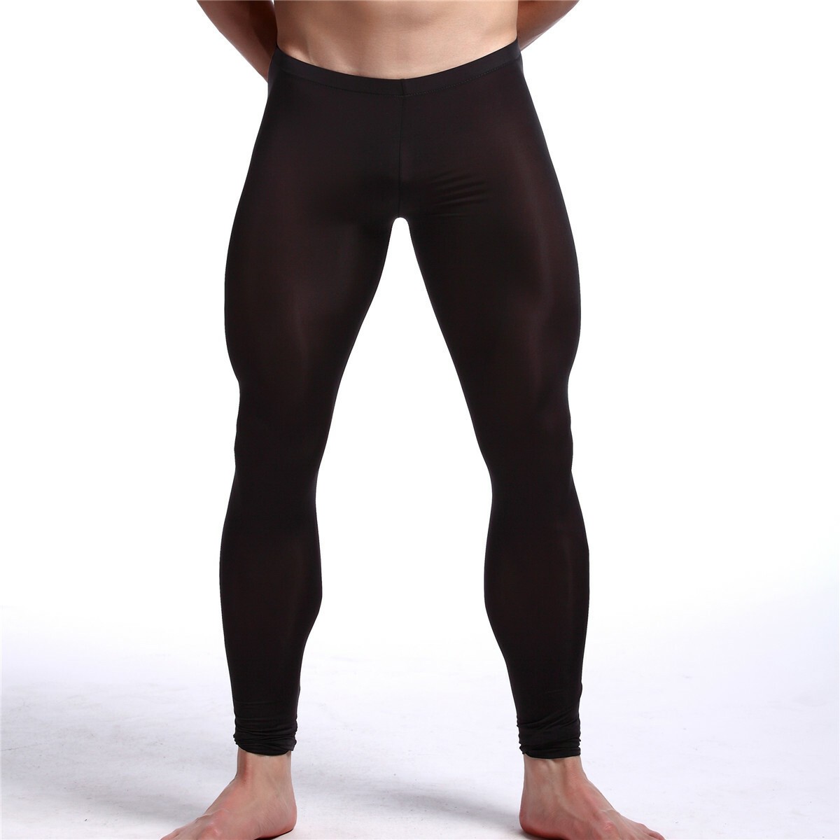 Men SexyLingerie Ice Silk Thin Long Johns Pants Leggings Sleepwear Underwear GYM