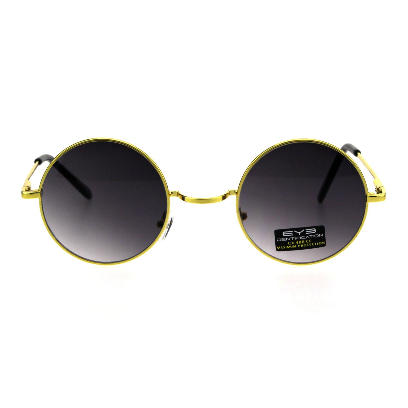 Gold Round Circle Frame Sunglasses Spring Hinge Ombre Color Lens UV 400