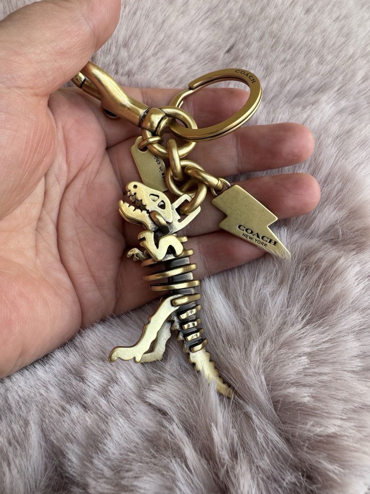 Coach Metal Small Rexy T-Rex Skeleton Puzzle Bag Charm Keychain CCE75 Brass