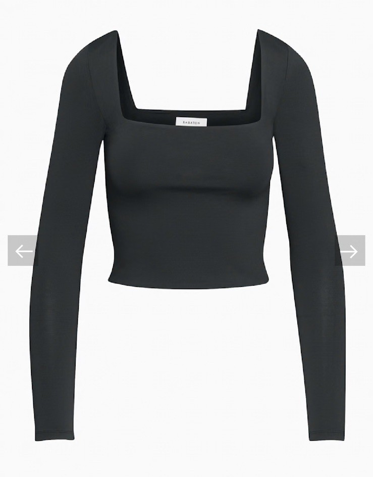 Babaton Black Square Neck Cropped Top S Long Sleeve Women’s Regular