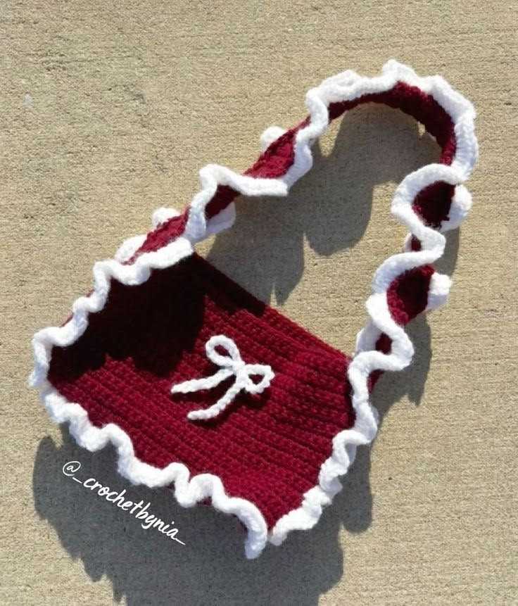 Handmade Crochet Ruffle Bag Cute Bow Purse Aesthetic Shoulder Tote Bag