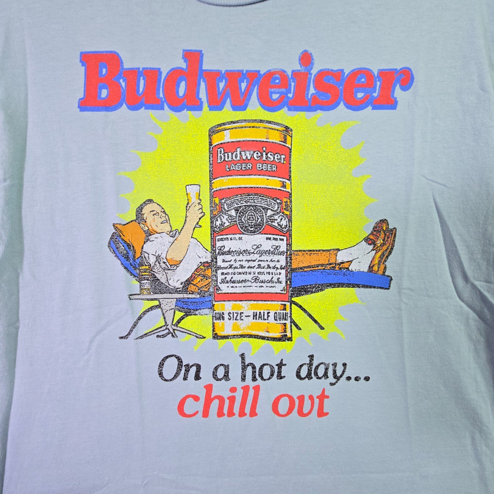 BUDWEISER BEER SHIRT MENS EXTRA LARGE XL BLUE BREW Distressed BUD CASUAL Bar NWT