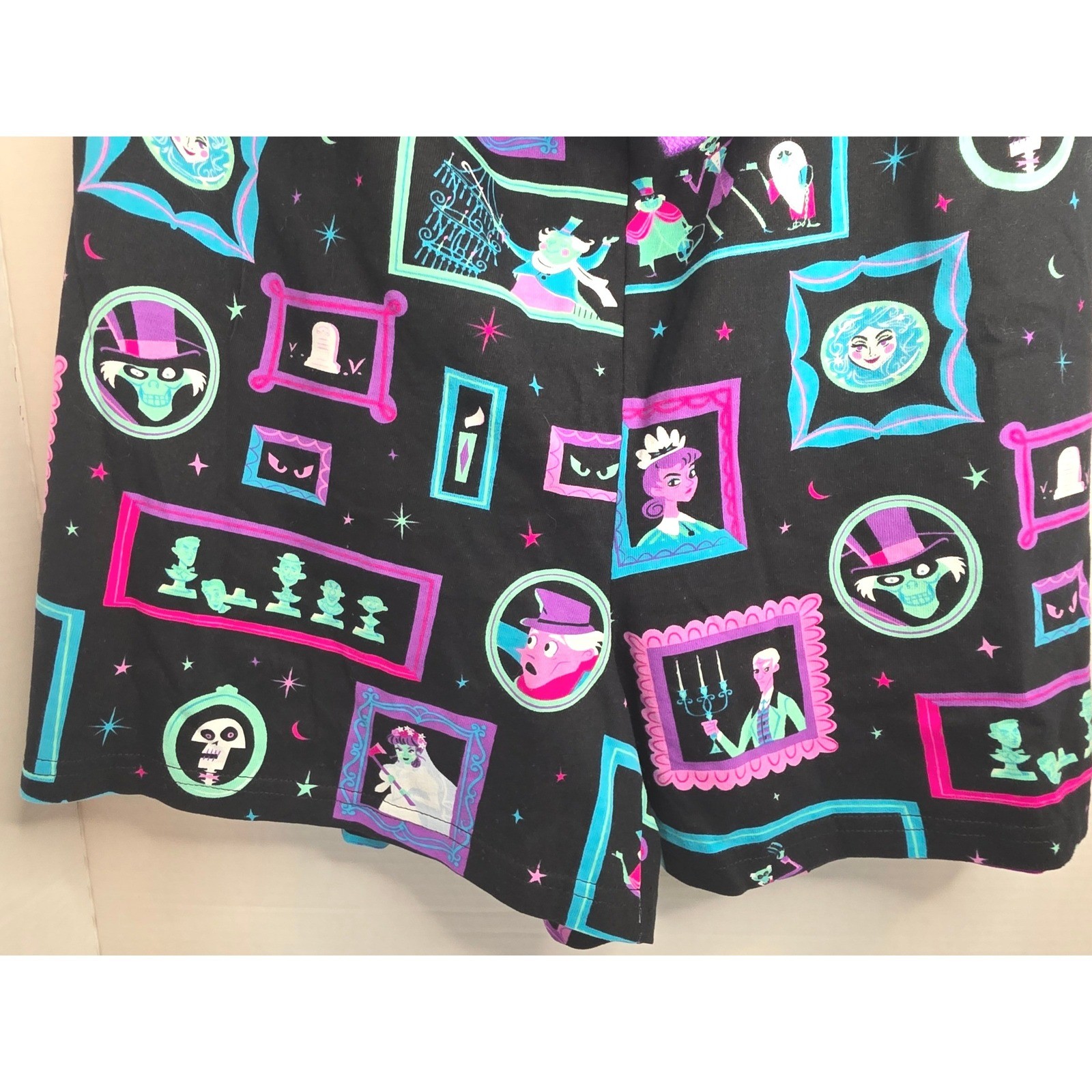 Disney Haunted Mansion Pajama Shorts Black Portrait Print 2X Glow In Dark