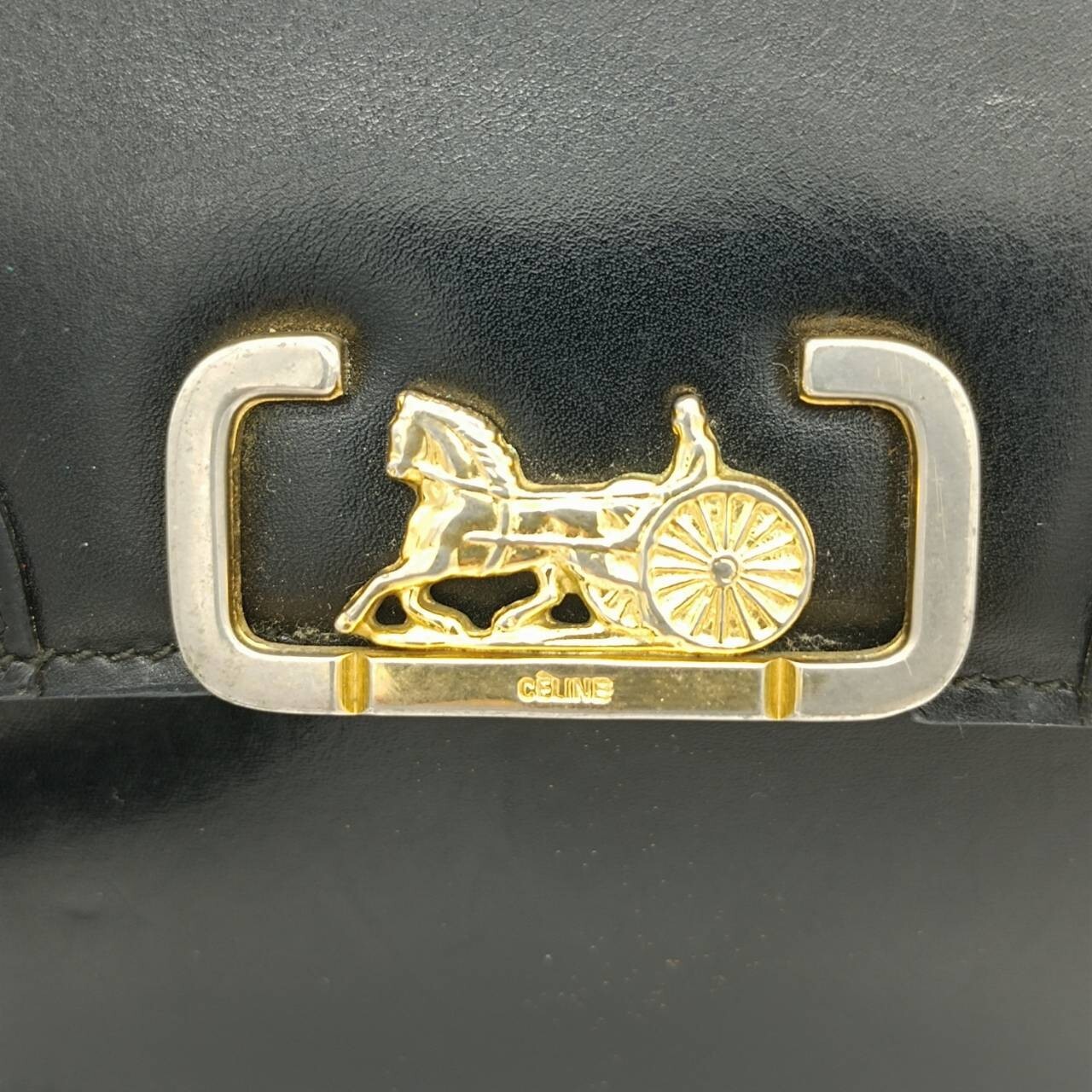 CELINE Leather Shoulder Bag Horse Carriage Gold Metal