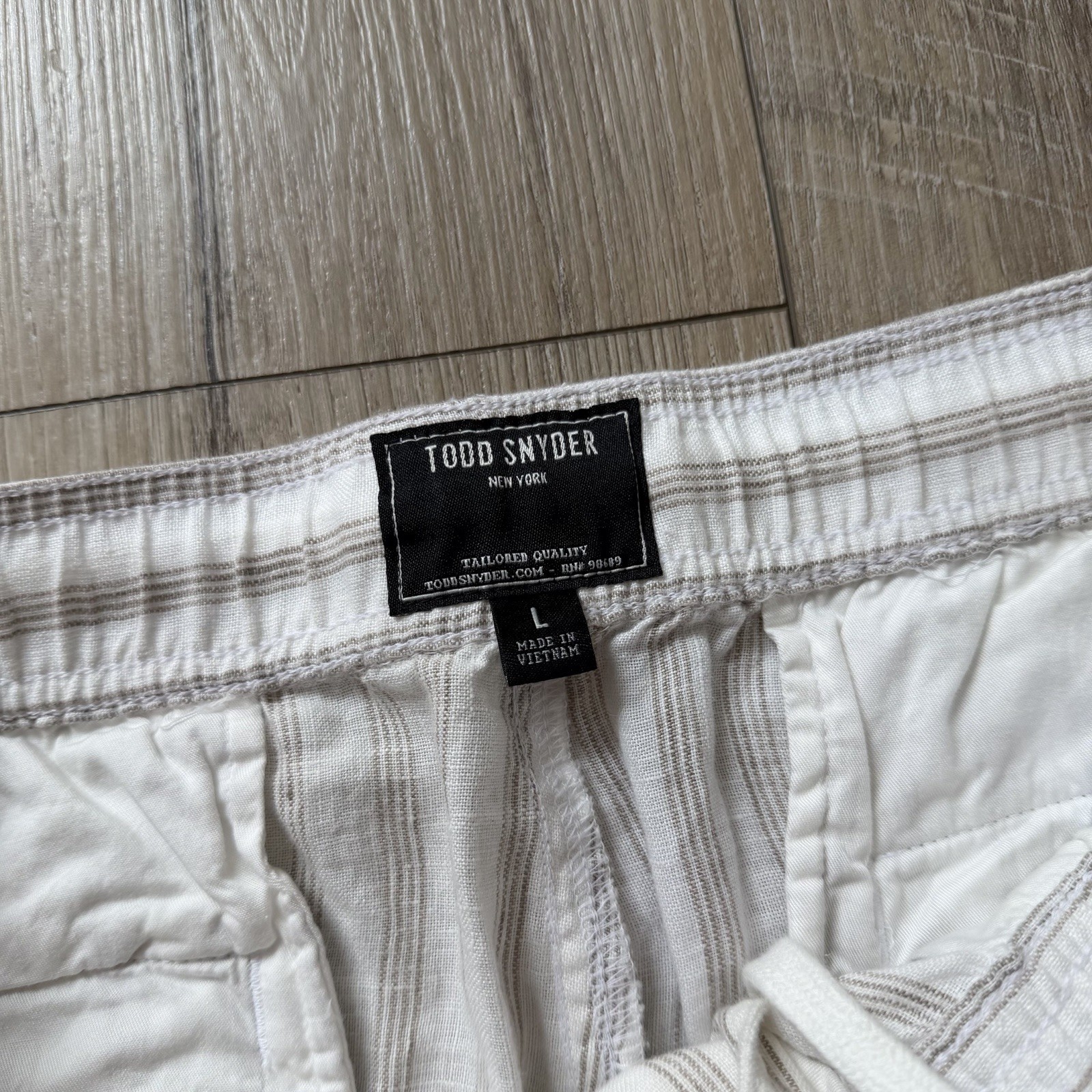 TODD SNYDER Relaxed 100% Linen Leisure Pants in White Striped Pleated L $198