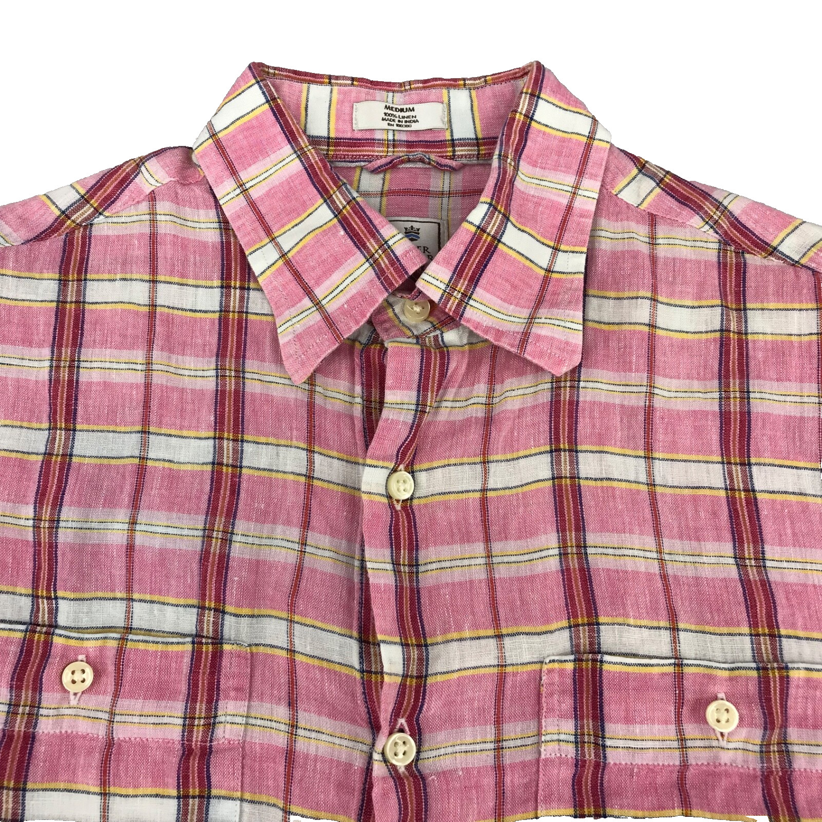 Peter Millar Men’s Medium 100% Linen Plaid Button Front Long Sleeve Shirt