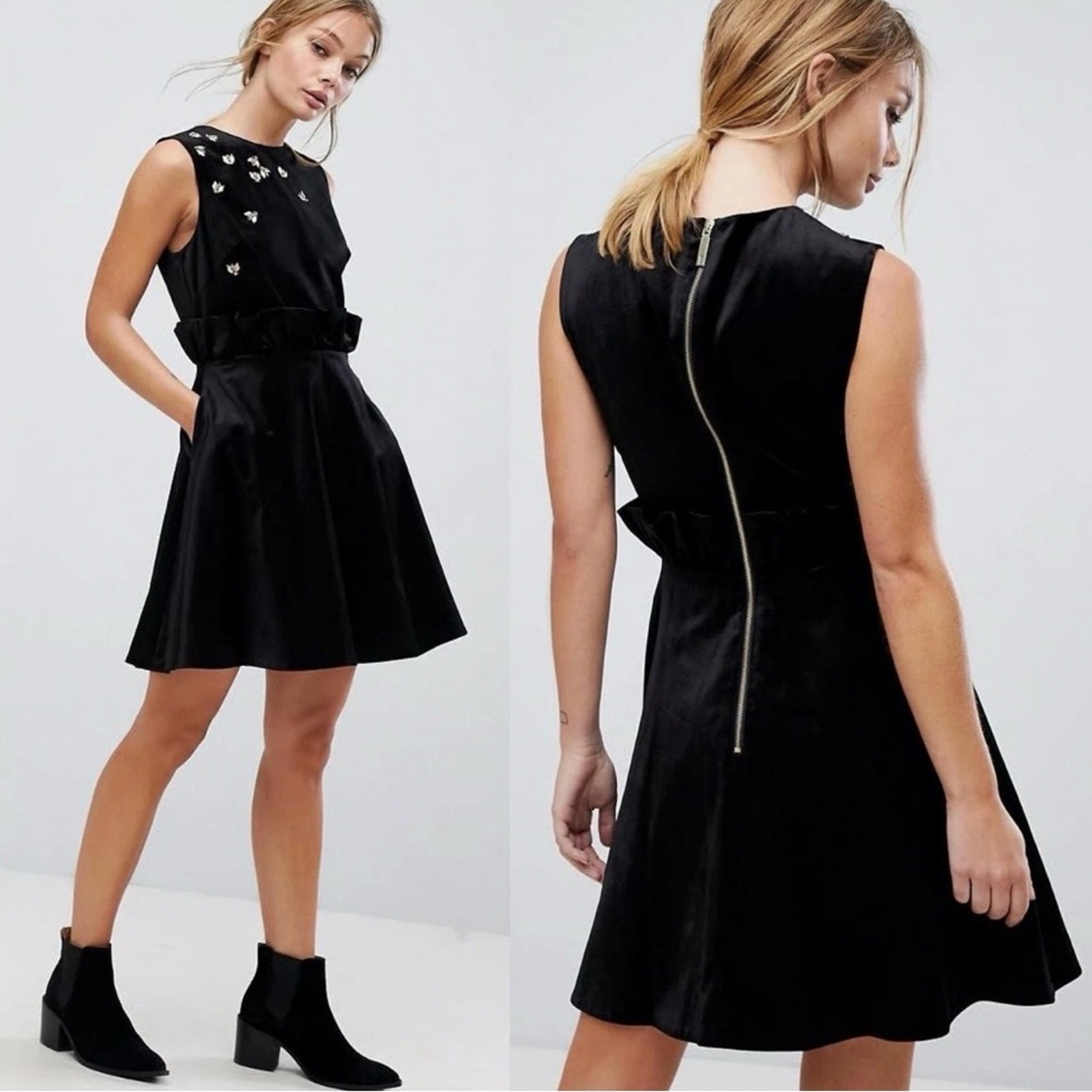 Ted Baker London Celeena Queen Bee Velvet Party Dress Gold Bee Embellished Sz 1