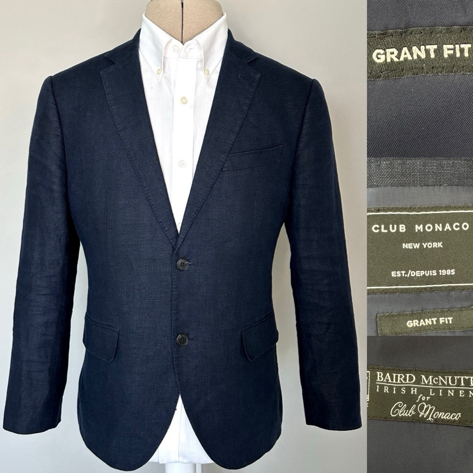 Club Monaco Baird McNutt Grant Fit Blazer Coat Men Size 40 Slim 100% Irish Linen