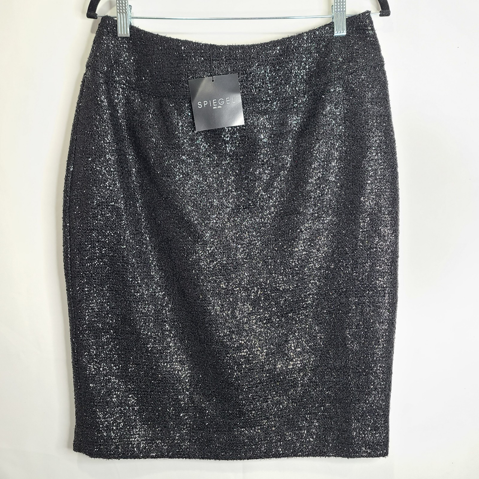 NWOT Spiegel Womens Sz 10 Black Sparkle Pencil Skirt Lined Slit