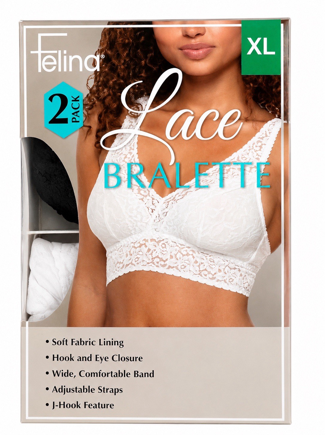 Felina Lace Bralette 2 Pack Wireless Bra White & Black Size XL