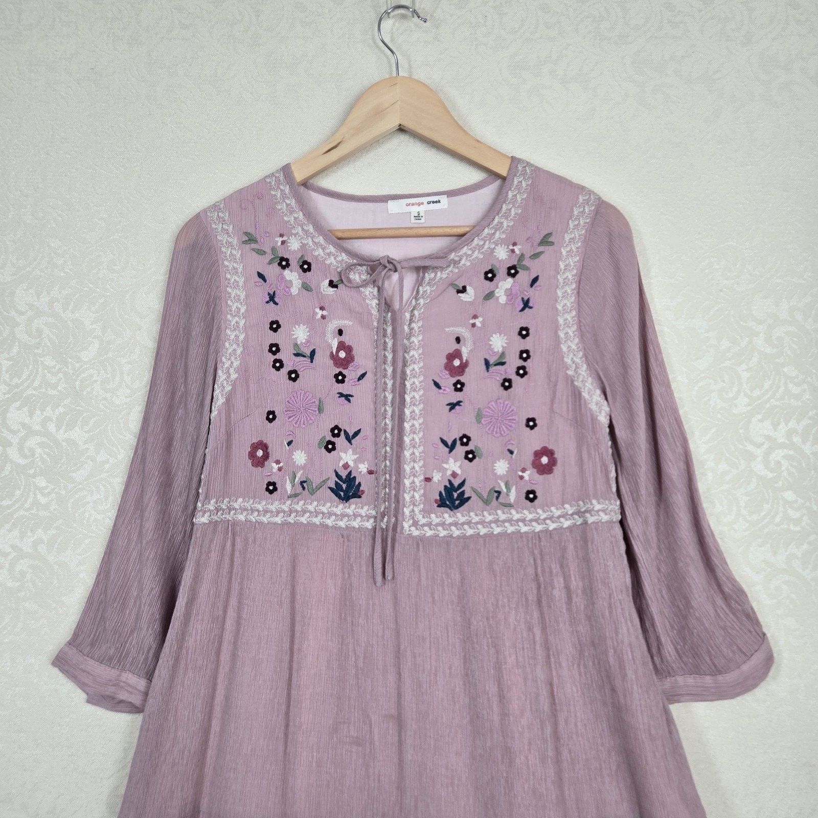 Orange Creek Embroidered Midi Dress XS/S Pink Boho Cottage Romantic Feminine