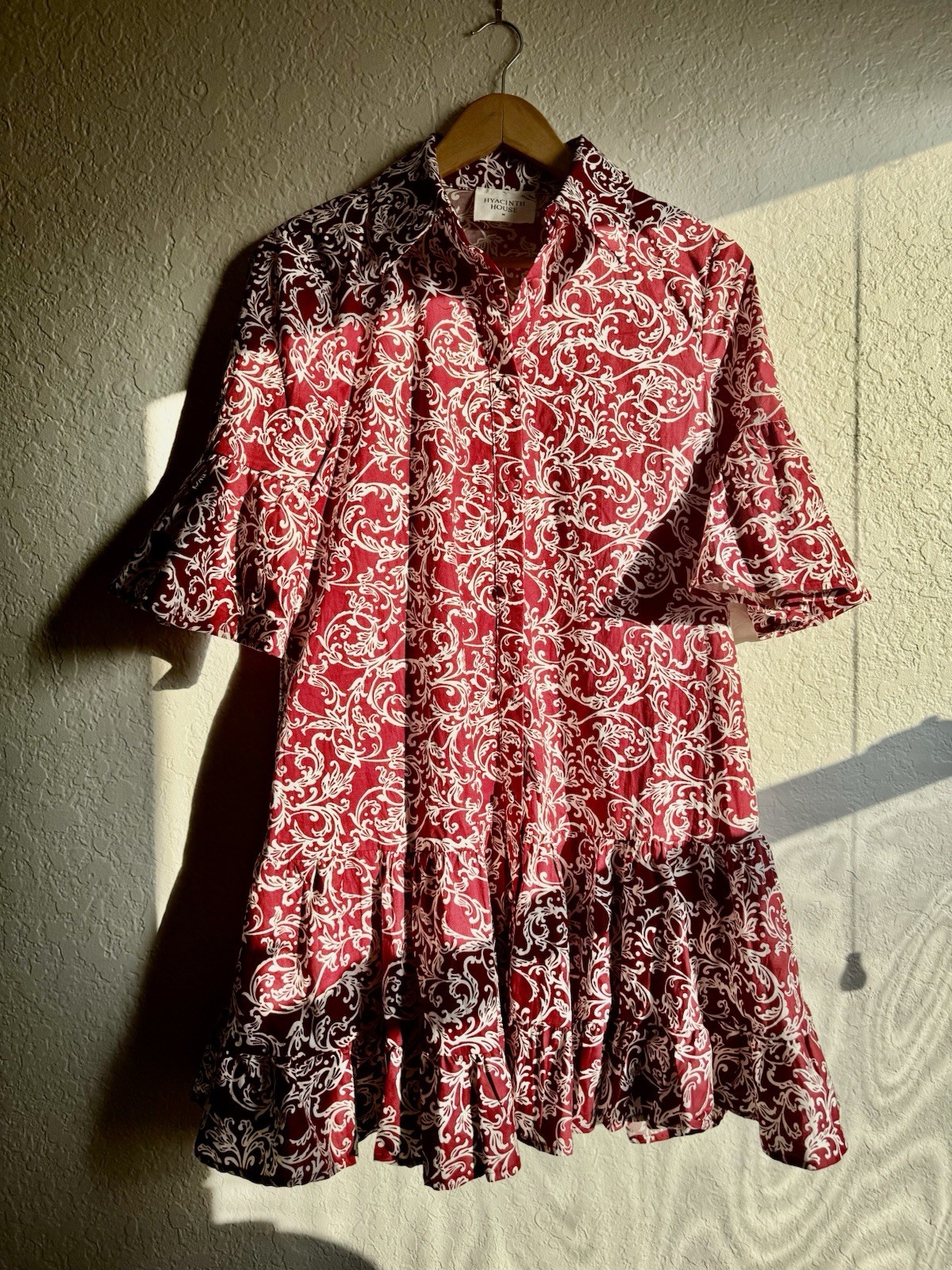 Hyacinth House Maroon Vines Vera Shirt Dress