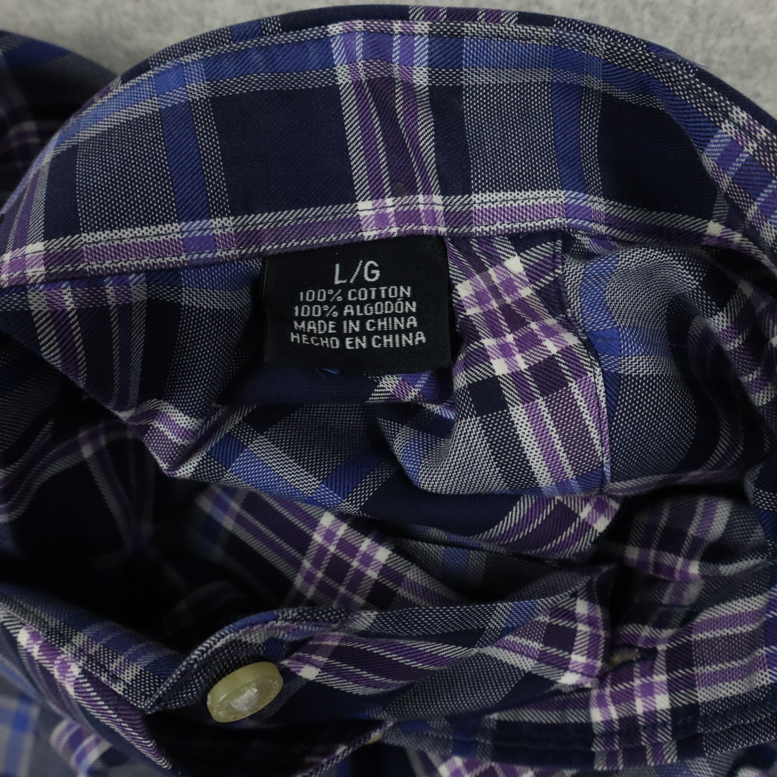 Hathaway Shirt Mens Large Non-Iron Pocket Button Down Purple Plaid Long Sleeve
