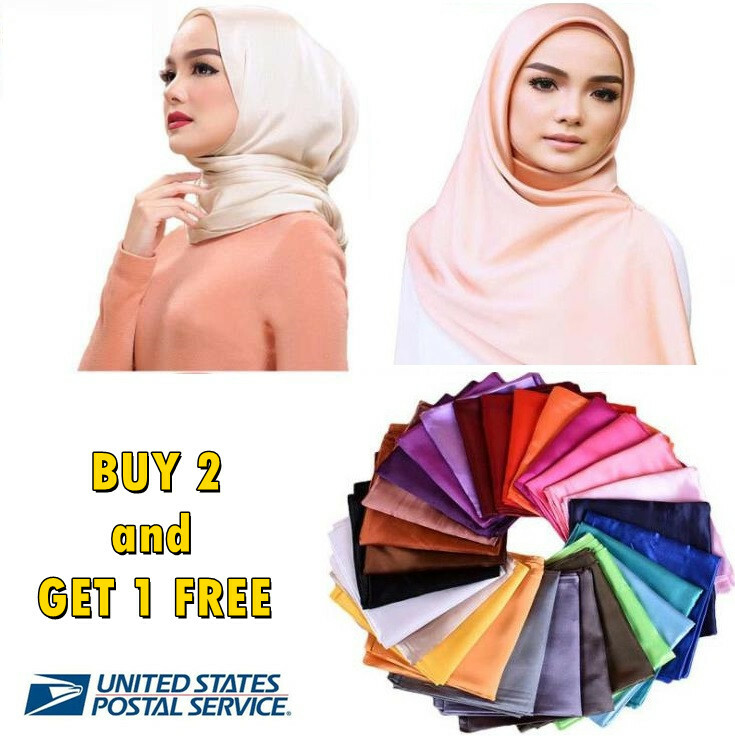 3×3 FT Solid Satin Silk Scarf Hijab Muslim Soft Large Square Head Neck Wrap