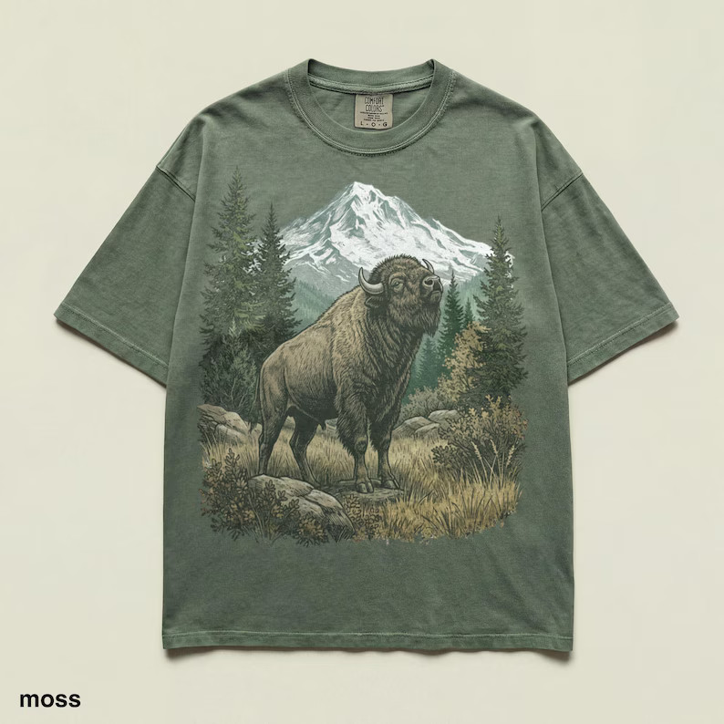 Bison Mountain Comfort Tee Wildlife Animal Nature Graphic Design