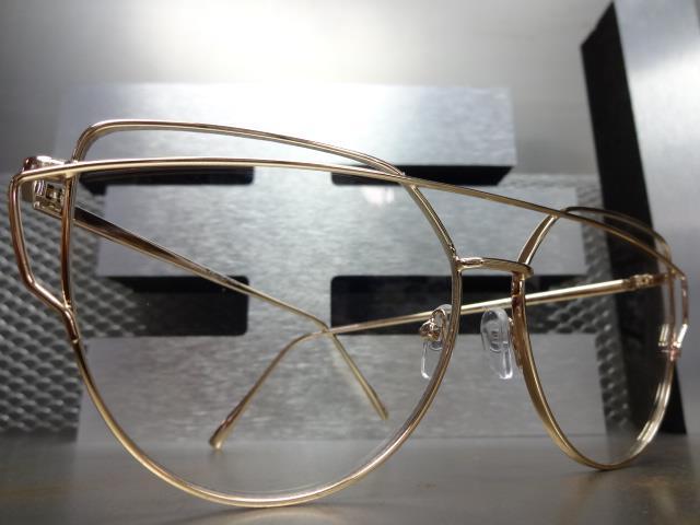 New Classy Elegant VINTAGE RETRO CAT EYE Style Clear Lens EYE GLASSES Gold Frame