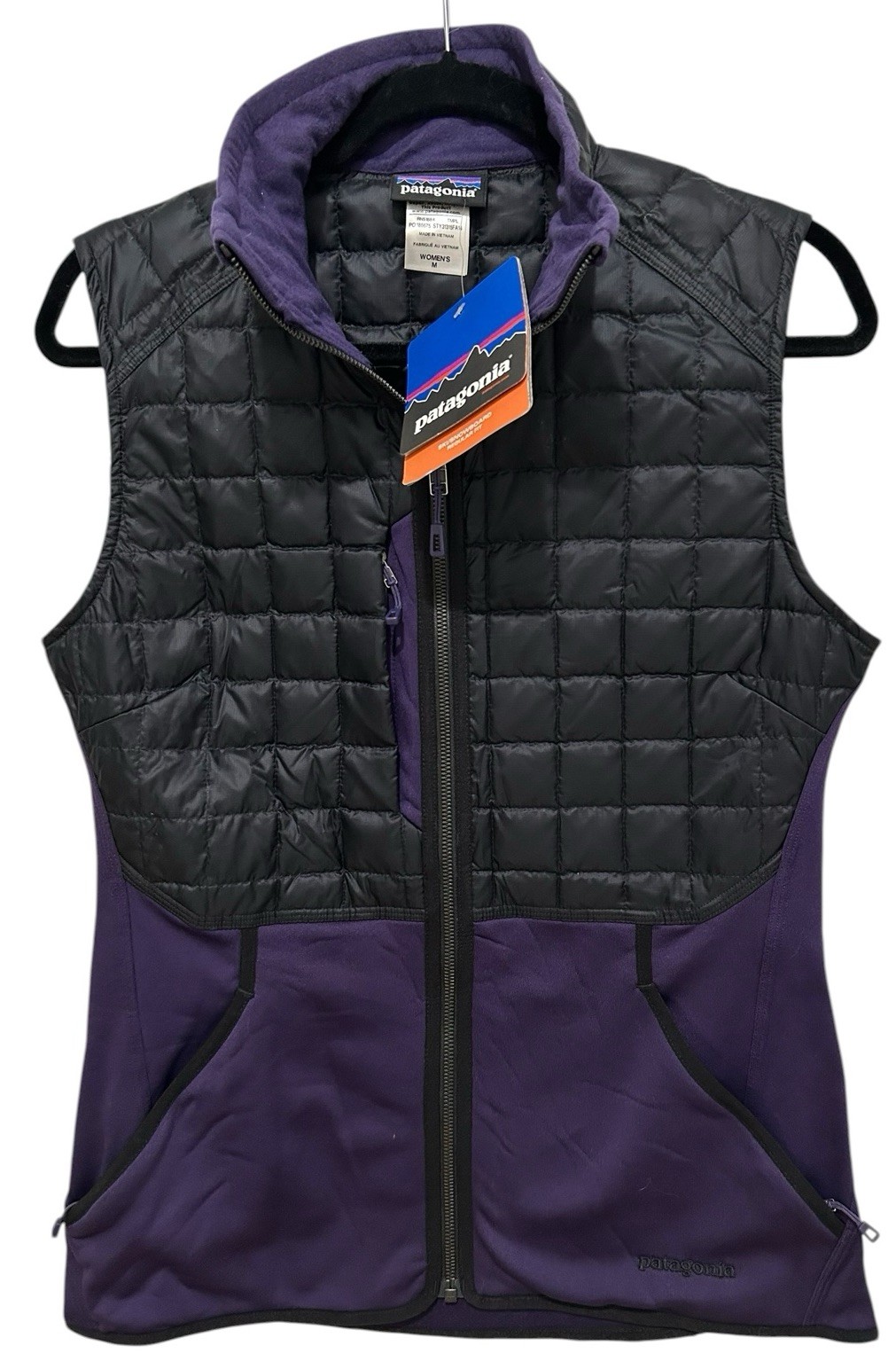Patagonia Women’s Hybrid Down Vest M Purple Black Polartec Full Zip 31315 NWT