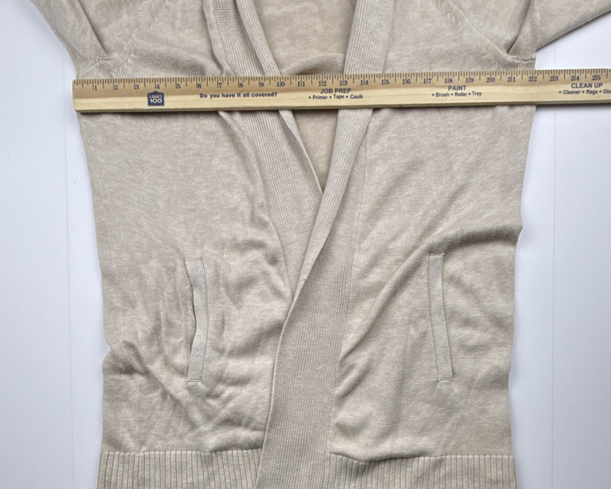Banana Republic Long Open Front Knit Sweater Cardigan Ivory Pockets Model Cotton
