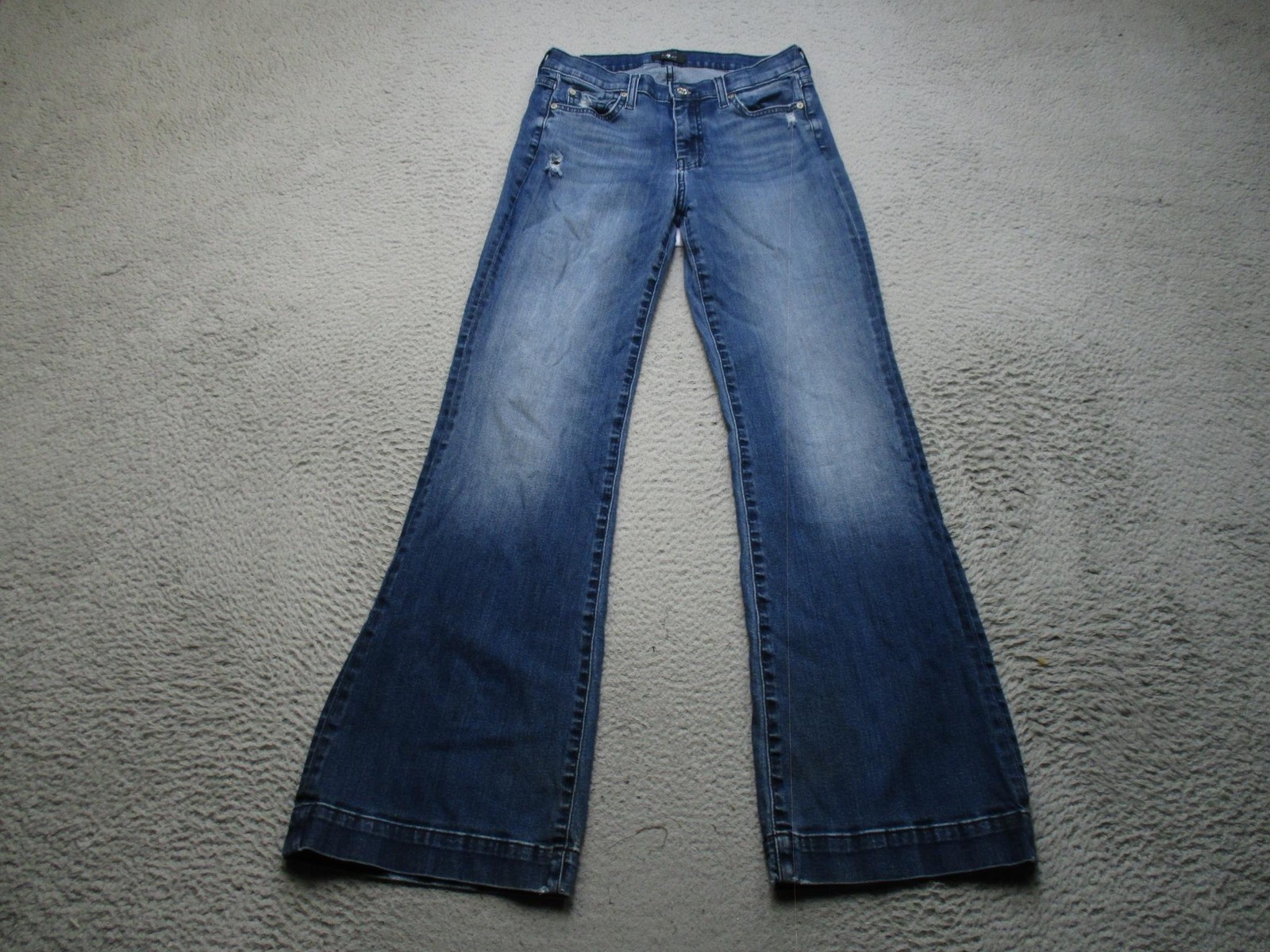 7 For All Mankind Dojo Jeans Womens 29 Blue Med Wash Mid Rise Wide Leg 30×30