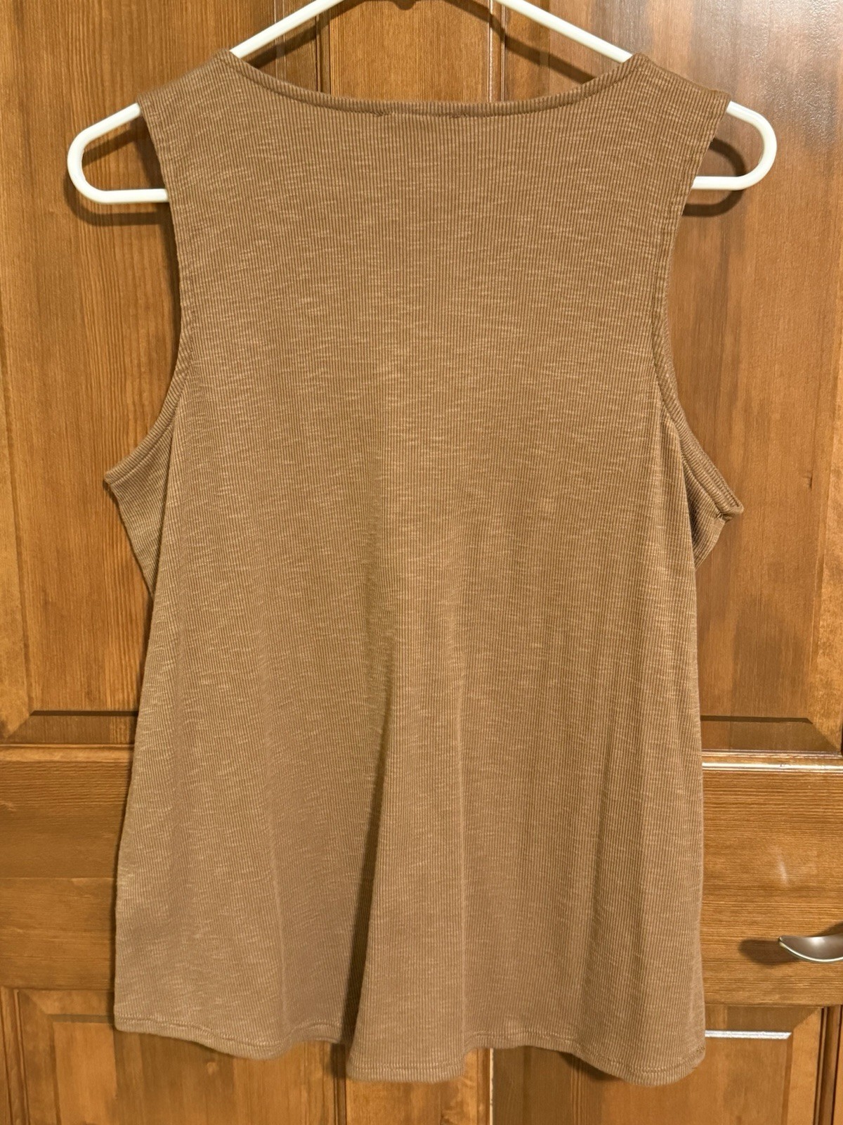 Crochet Yoke Henley Tank Top Size Large Color Tan Beige