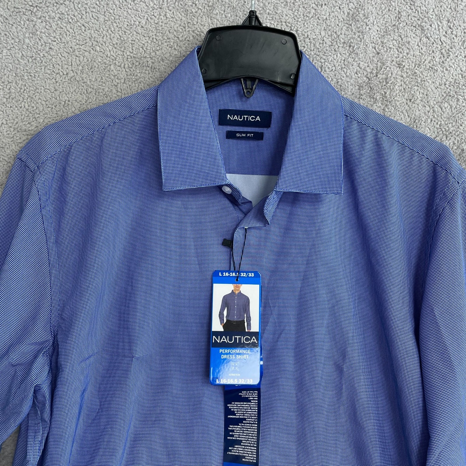 Nautica Men’s L Slim Fit Performance Dress Shirt Blue Stretch N1394