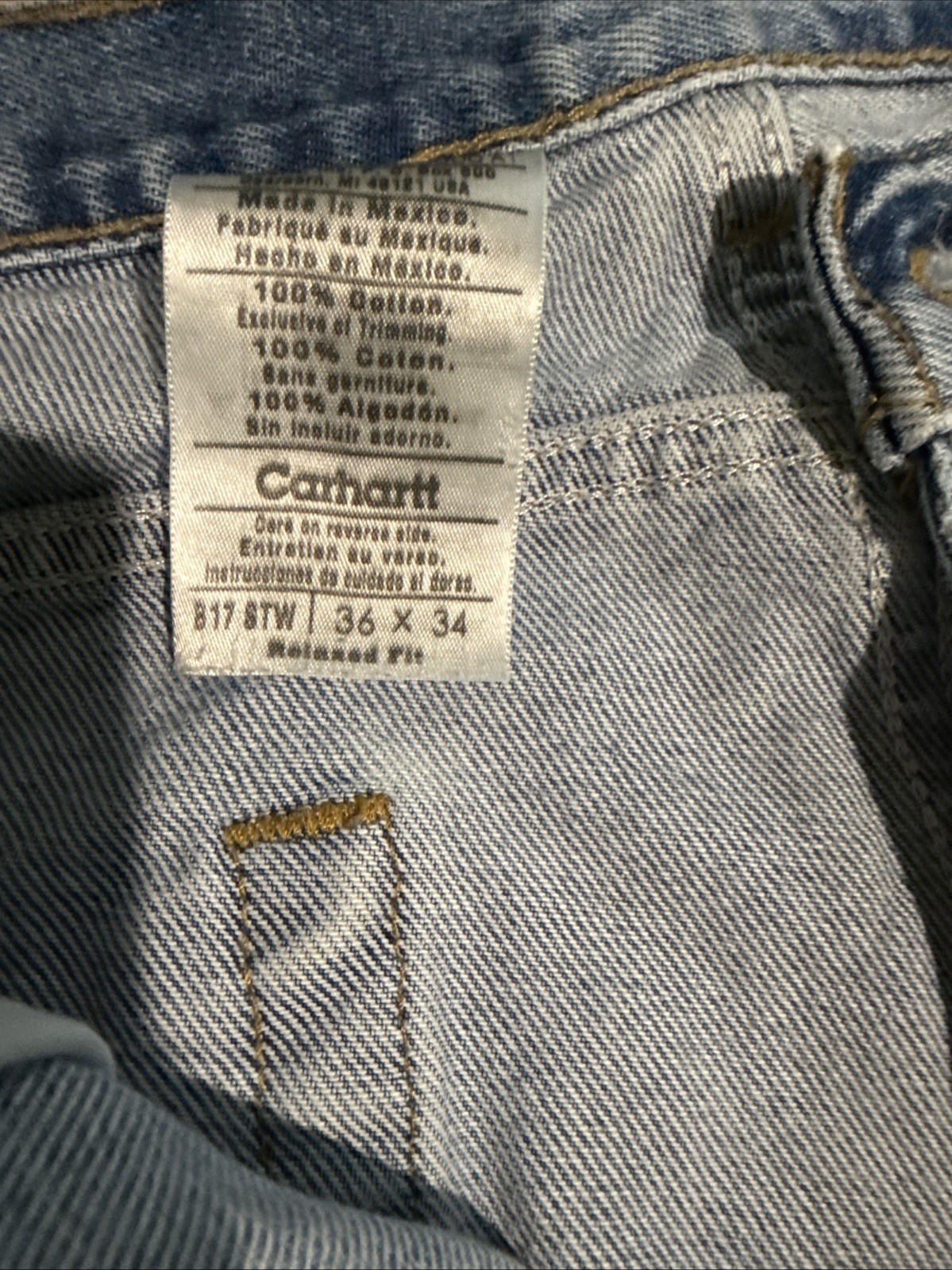 Carhartt Jeans Mens 36×30 Blue Medium Wash Carpenter Dungaree Fit Workwear