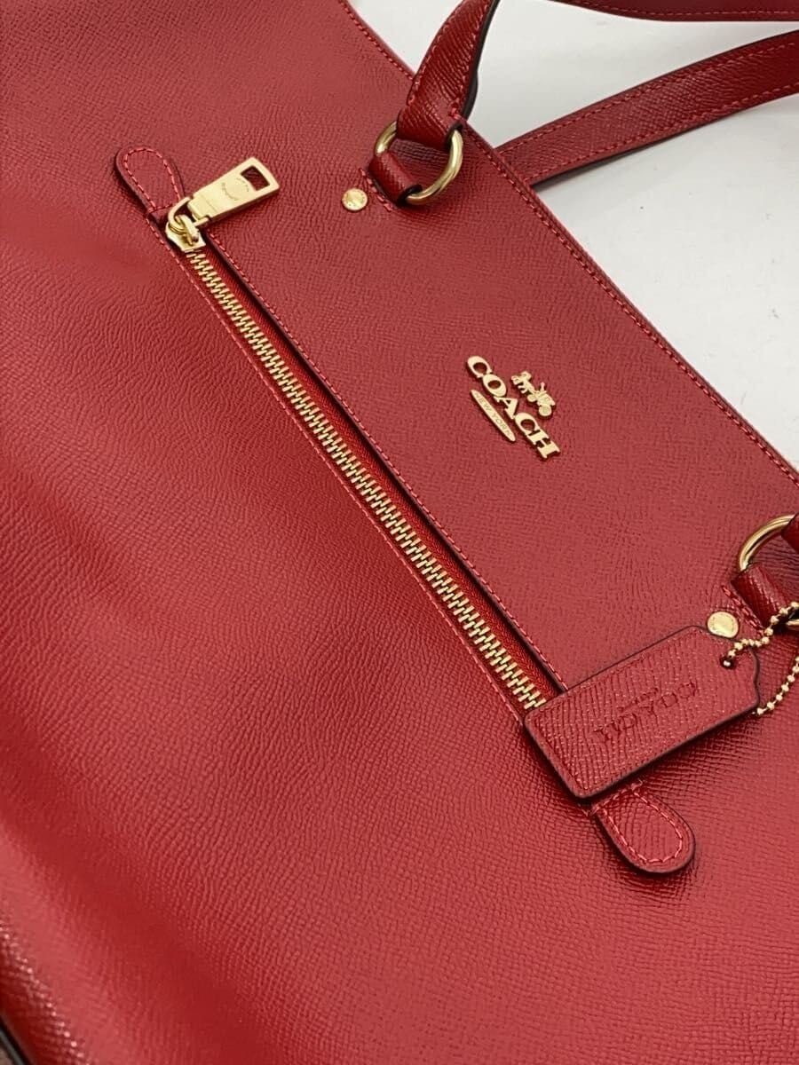COACH Tote Bag, Leather, Red, Solid Color, F79608