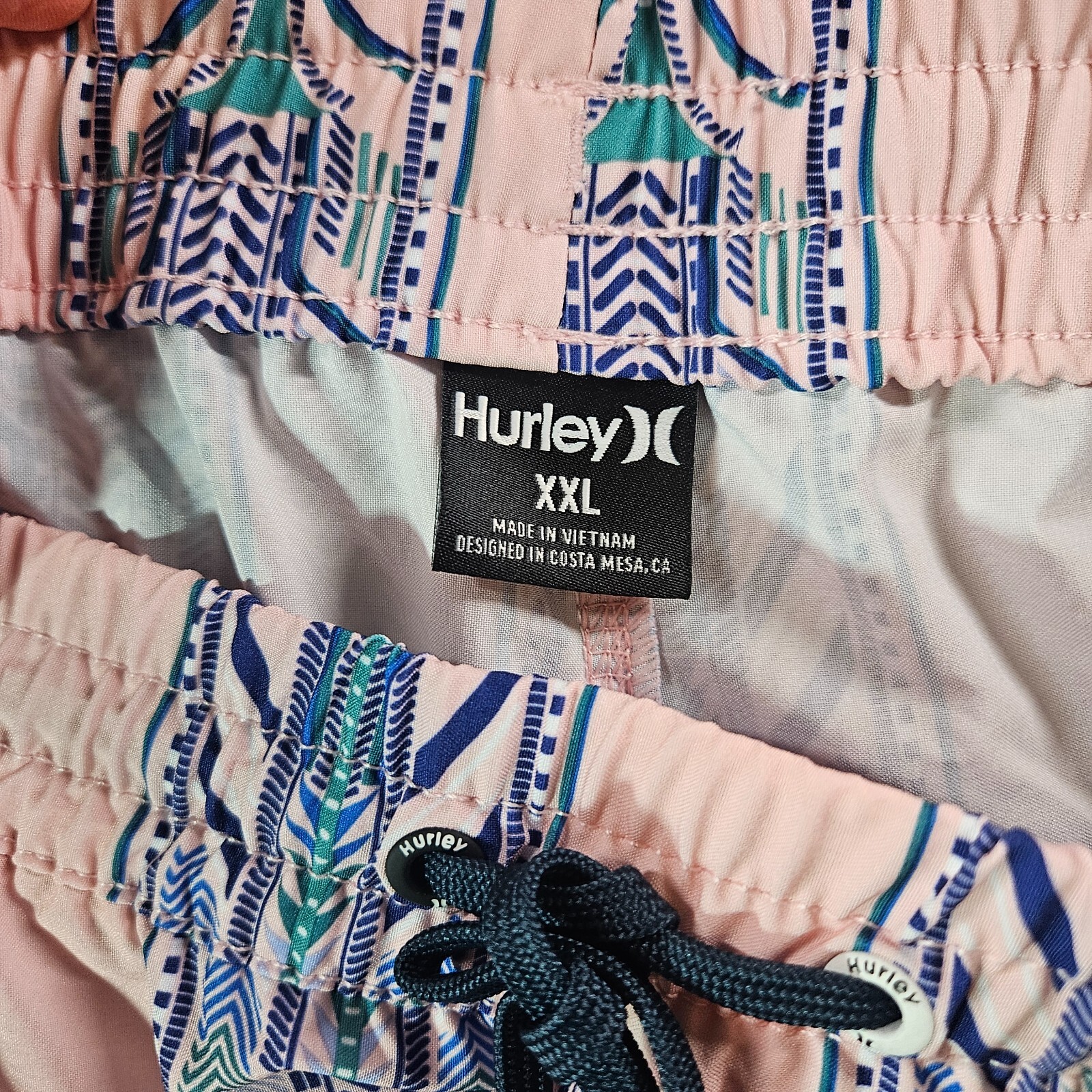 NWT Hurley Board Shorts Swim Trunks Men XXL No Liner Blue Geometric Print Pink