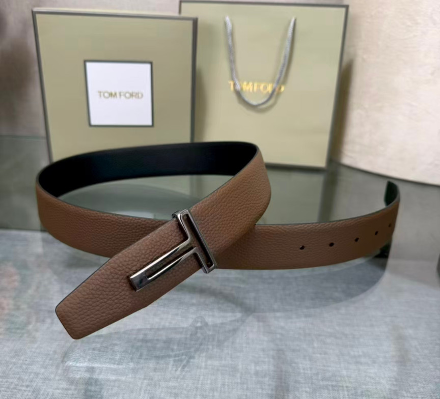 Tom Ford T Silver Buckle Reversible Leather Belt Dark Brown Length 105cm New