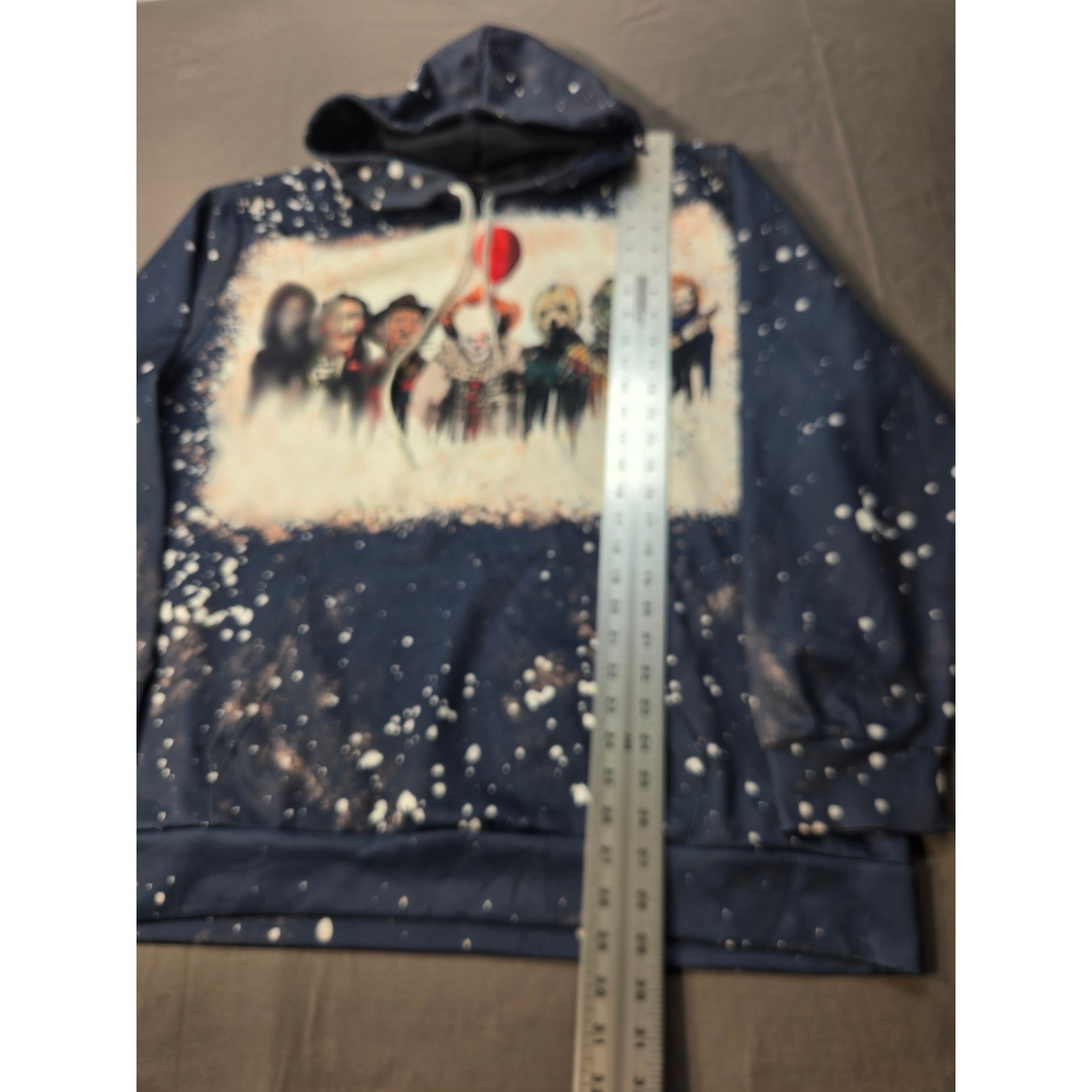 Horror Movie Characters Bleached Hoodie Navy Blue Slasher Graphic Sweatshirt XL