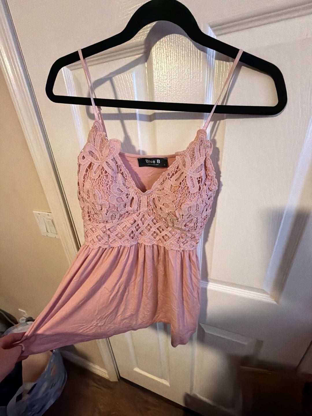 Blue B Collection Pink Crochet Lace Bodice Cami Top