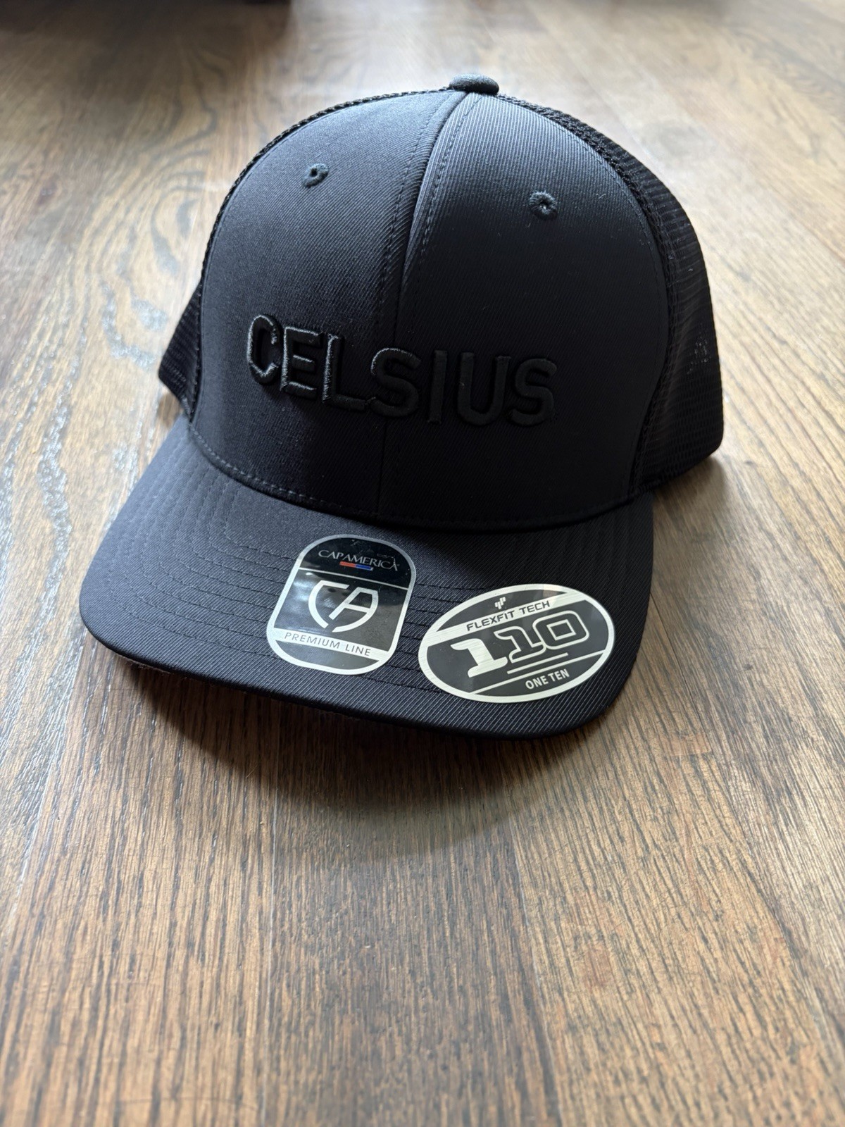 Celsius Energy Drink Trucker Mesh SNAPBACK Hat Cap All Black Embroidered Adjust