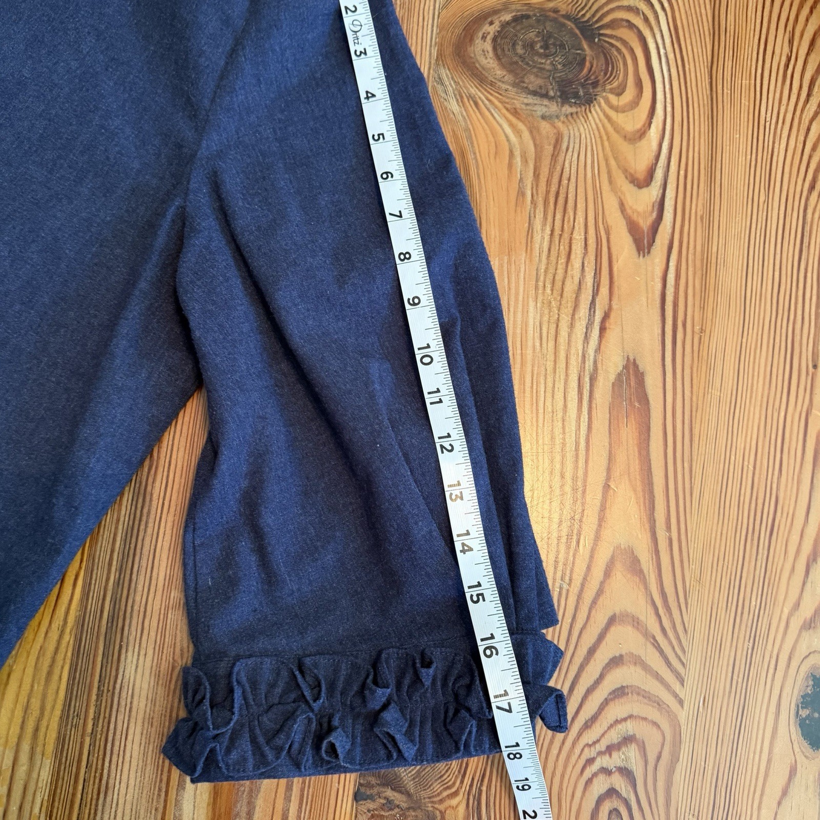 M. Patmos Denim Cotton Top Blue Ruffle Cuff Keyhole Boxy Lagenlook Minimalist L