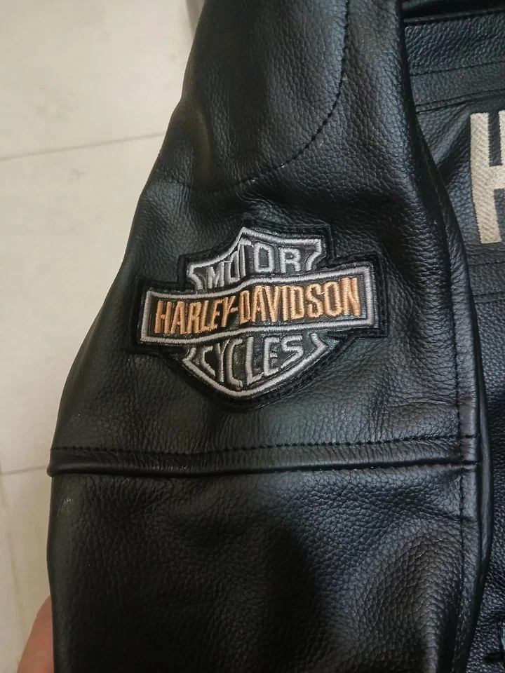 Harley Men’s Black Biker Jacket Cowhide Leather Motorcycle Jacket
