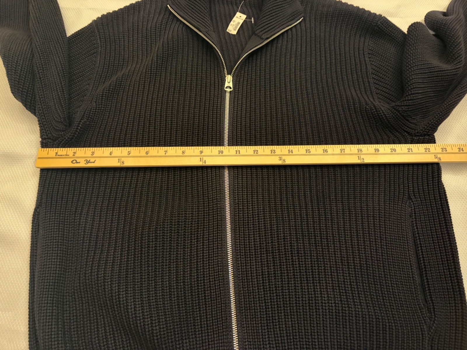 Madewell men’s Cotton Shaker-Stitch Full-Zip Sweater, Obsidian Blue, Size Large