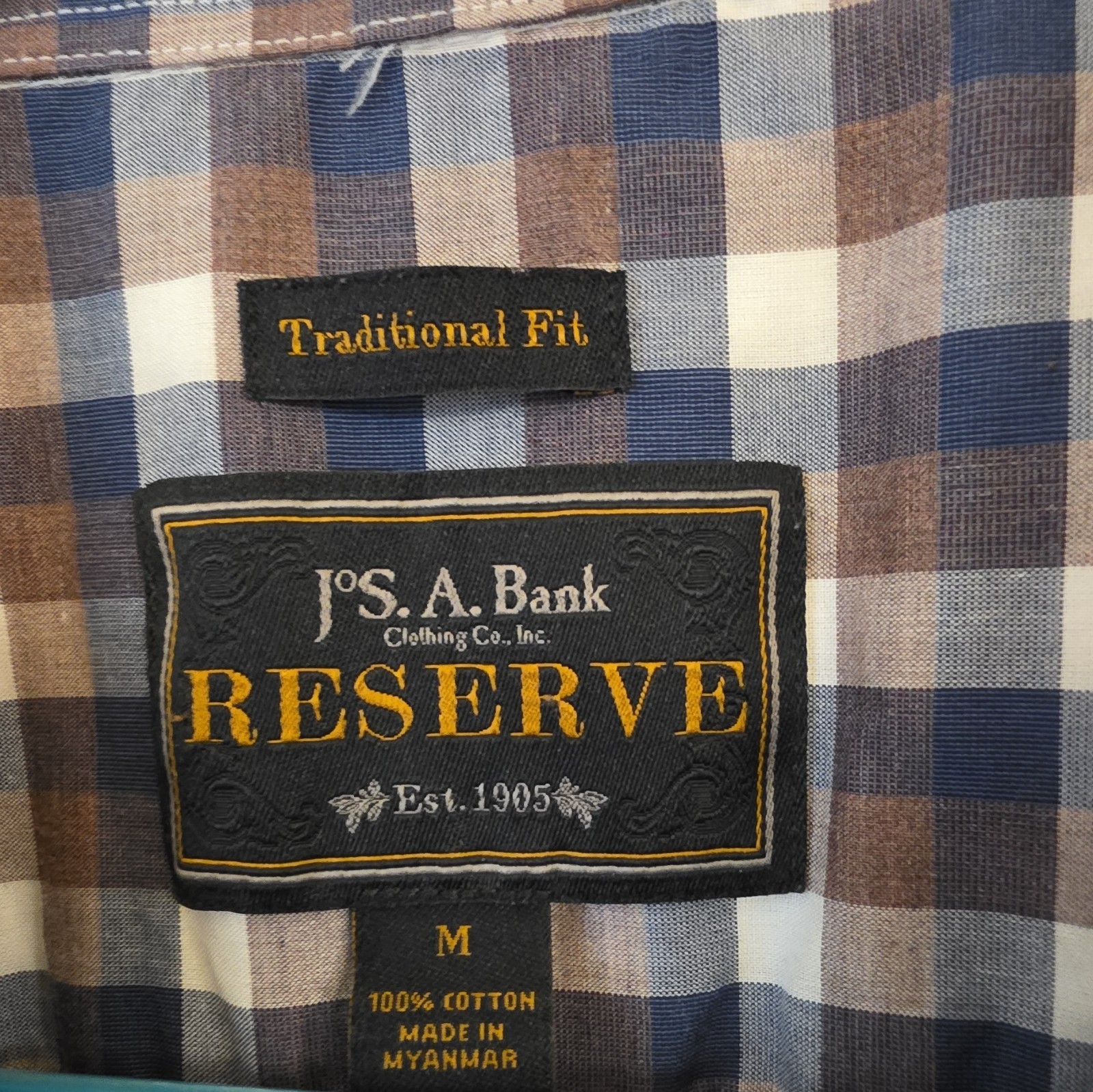 J.S.A. Bank Reserve Men’s M Regular Traditional Plaid Woven Short Sleeve Shirt