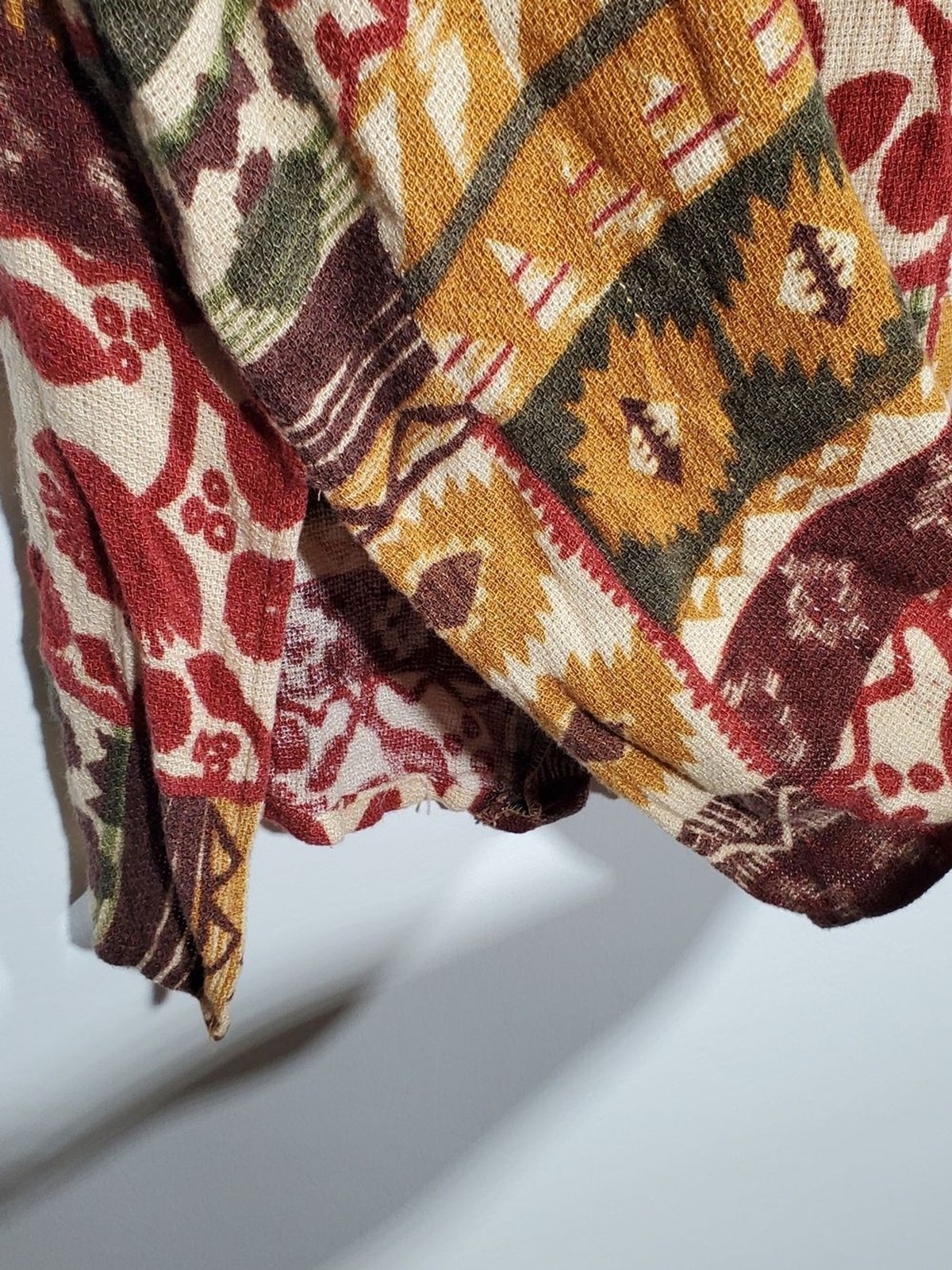 Vintage Resource Patchwork Boho Pattern Short Sleeve Button Up Top L/XL
