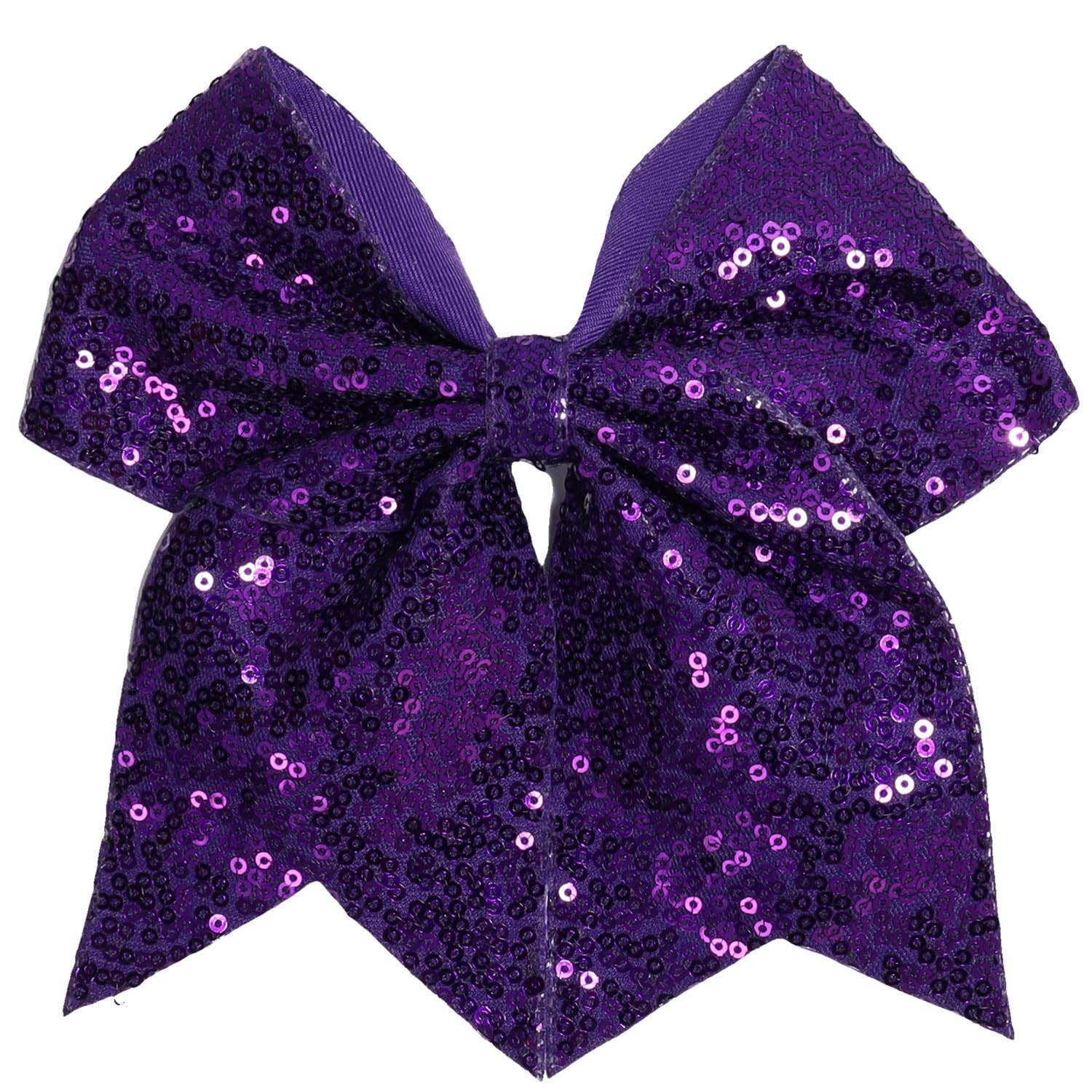 JOYRUBY 7 Inch Large Sequin Hair Bow Clips, 1 Count (Pack of 1), Dark Purple