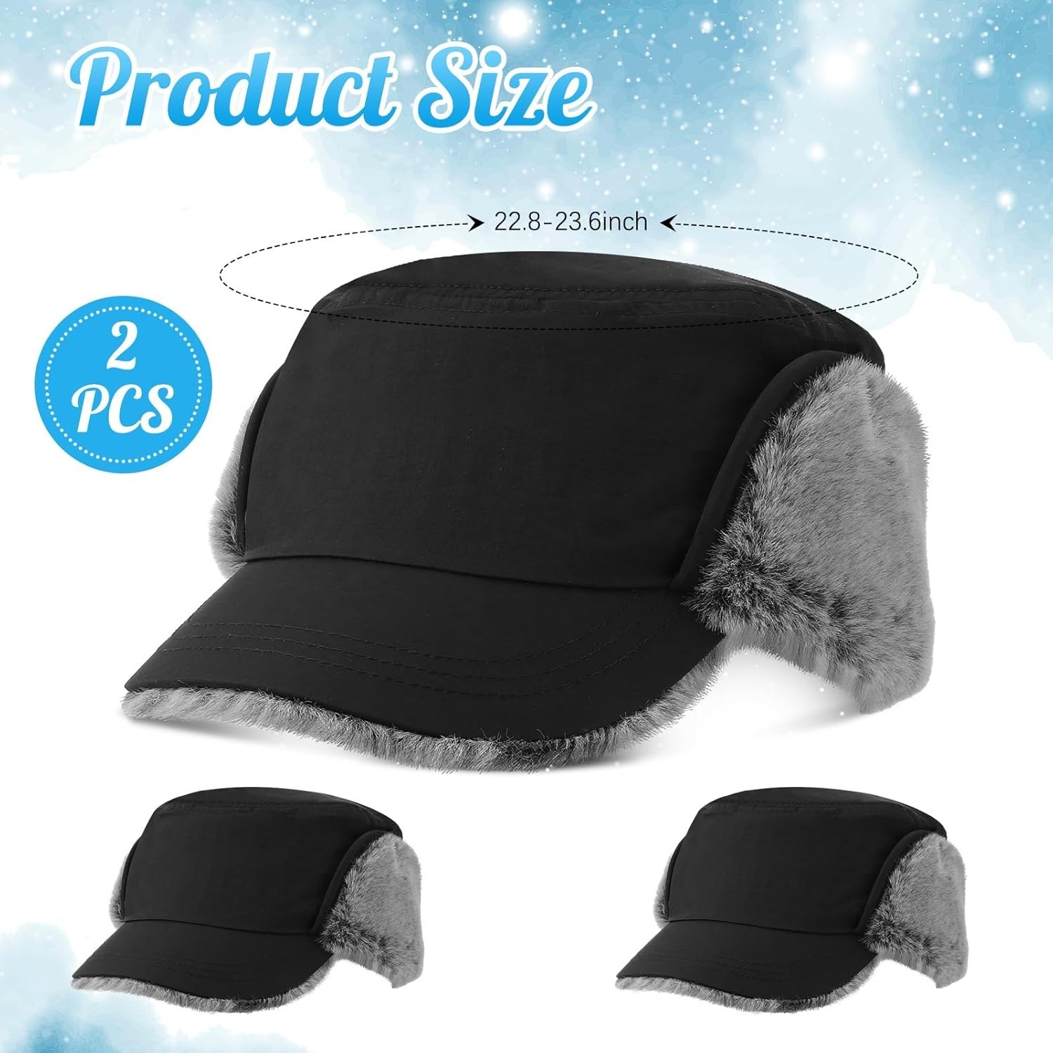 Men’s Winter Hat with Visor Warm Earflaps Hat Fully Lined Faux Fur Hunting Hats