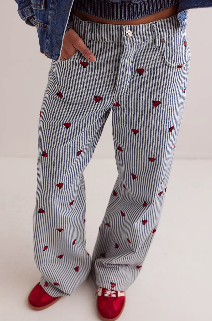 WE THE FREE Bugged Out Straight-Leg High Rise Railroad Stripe Denim Jeans 31