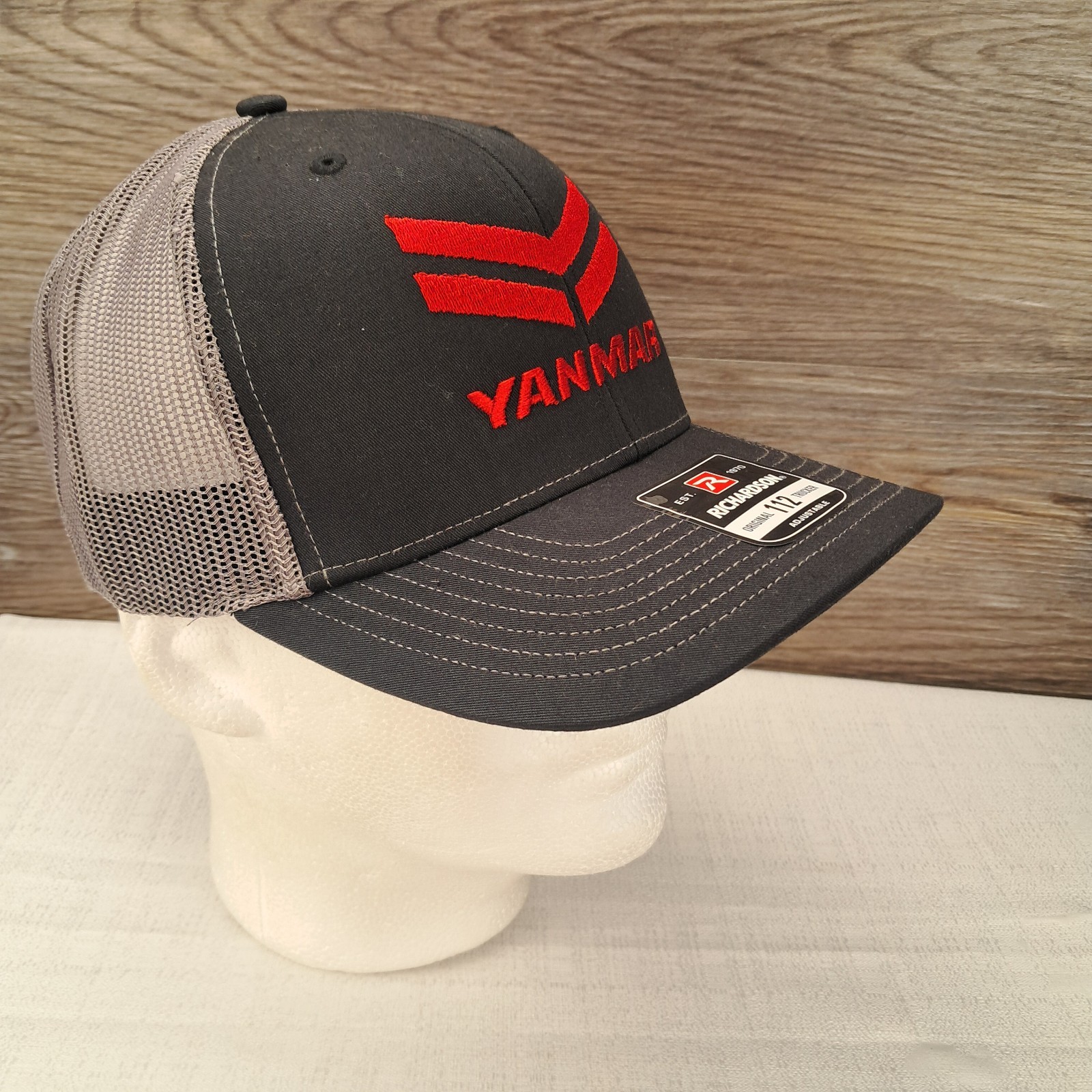 YANMAR Logo Embroidered Trucker Hat Black with Gray Mesh Snapback Cap Hat