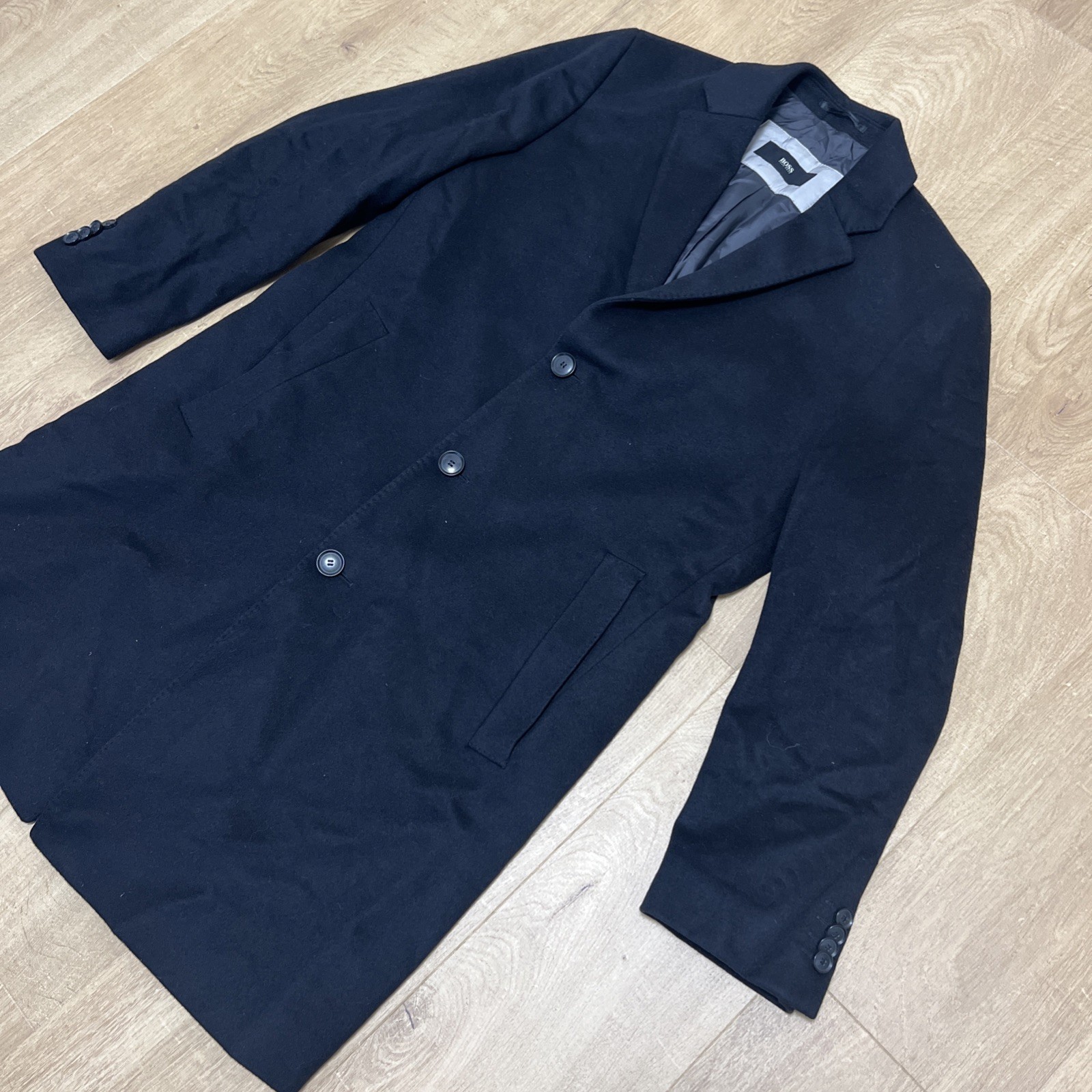 Hugo Boss The Stratus Coat Slim Men’s Black 90% Wool 10% Cashmere Overcoat sz 52