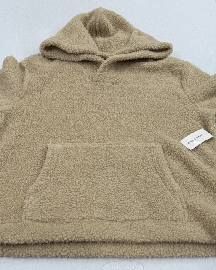 Sun + Stone Men’s Shepra Fleece Fur Hoodie Sweatshirt, Hammock, Size M