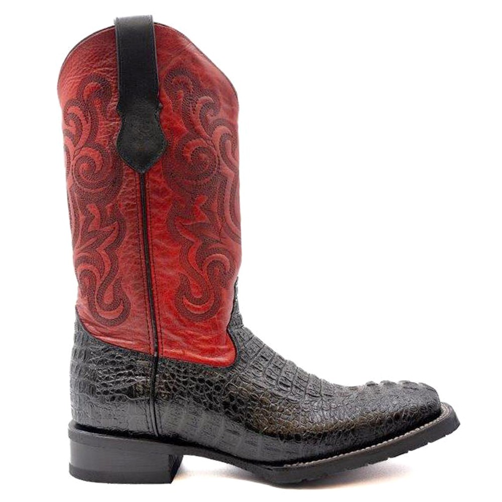 Ferrini Stampede Croco Print Square Toe Cowboy Mens Black, Red Casual Boots 404