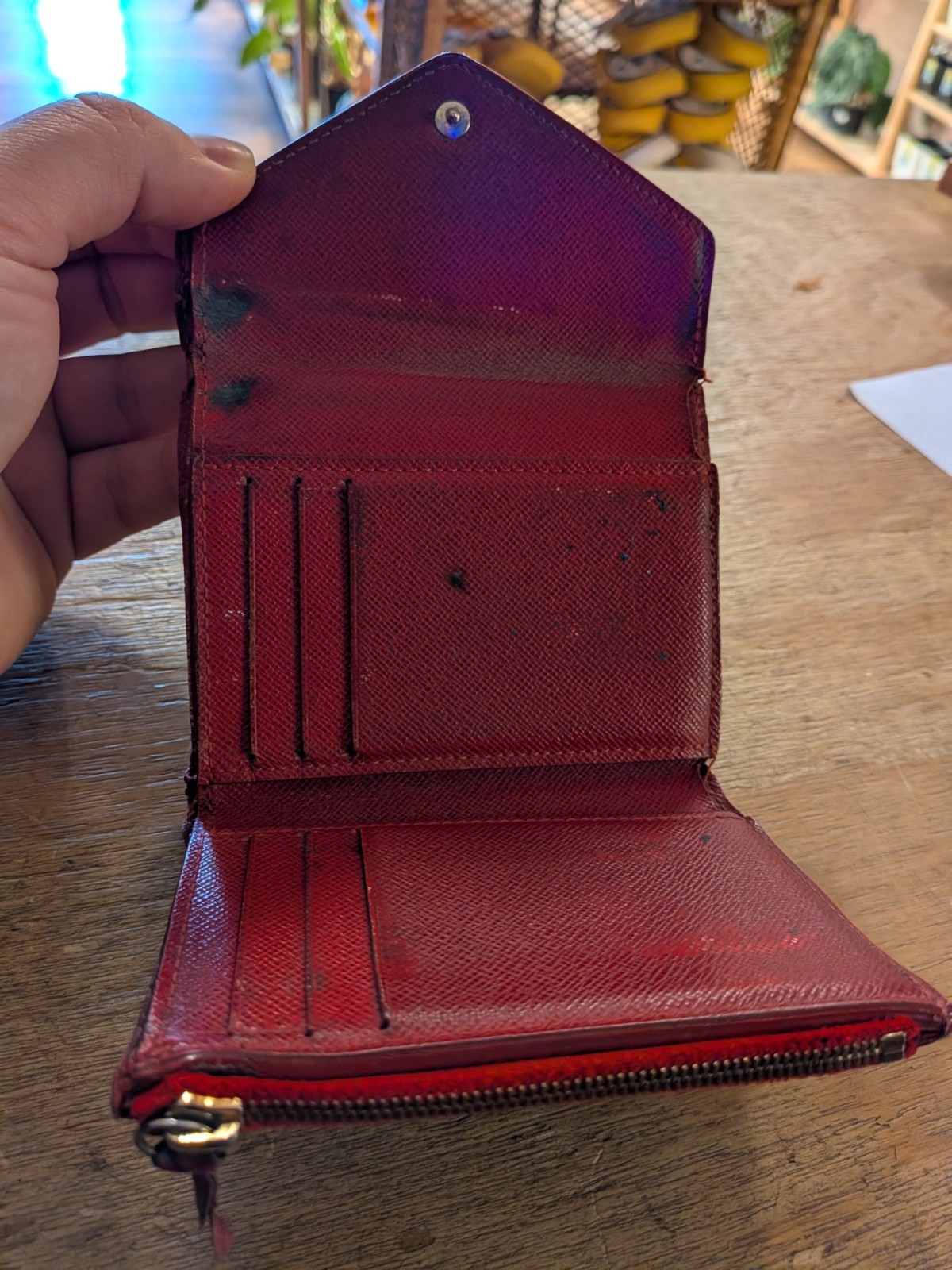 Very Rare! Louis Vuitton Damier Ebene Studded Victorine Wallet Cherry LV