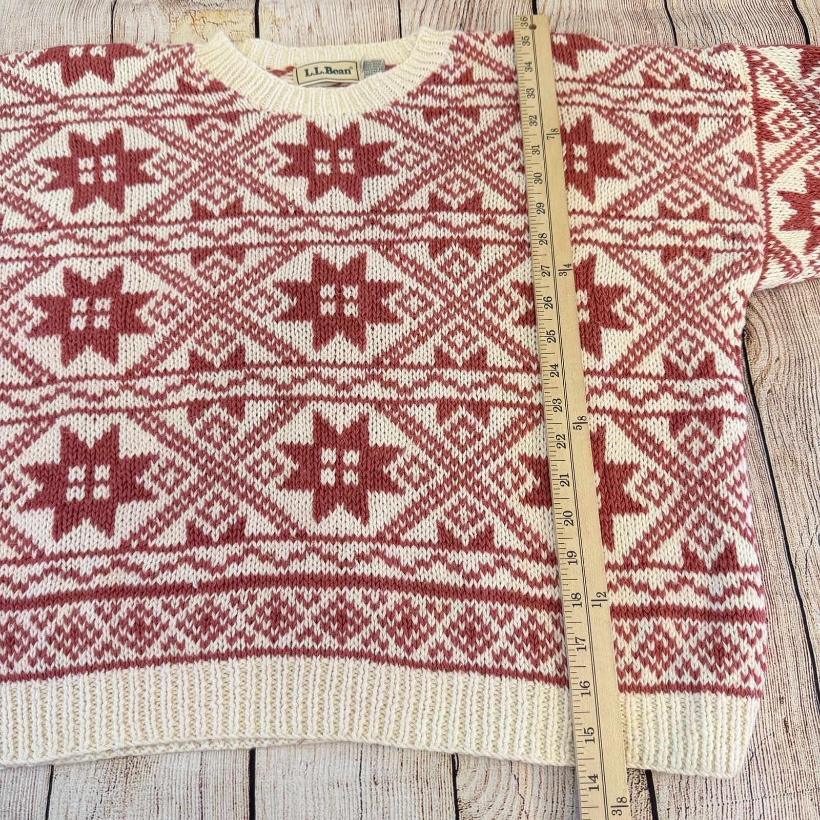 Vintage 90s LL Bean Sweater Size L Chunky Fair Isle Cottage Grandma Quilt Nordic